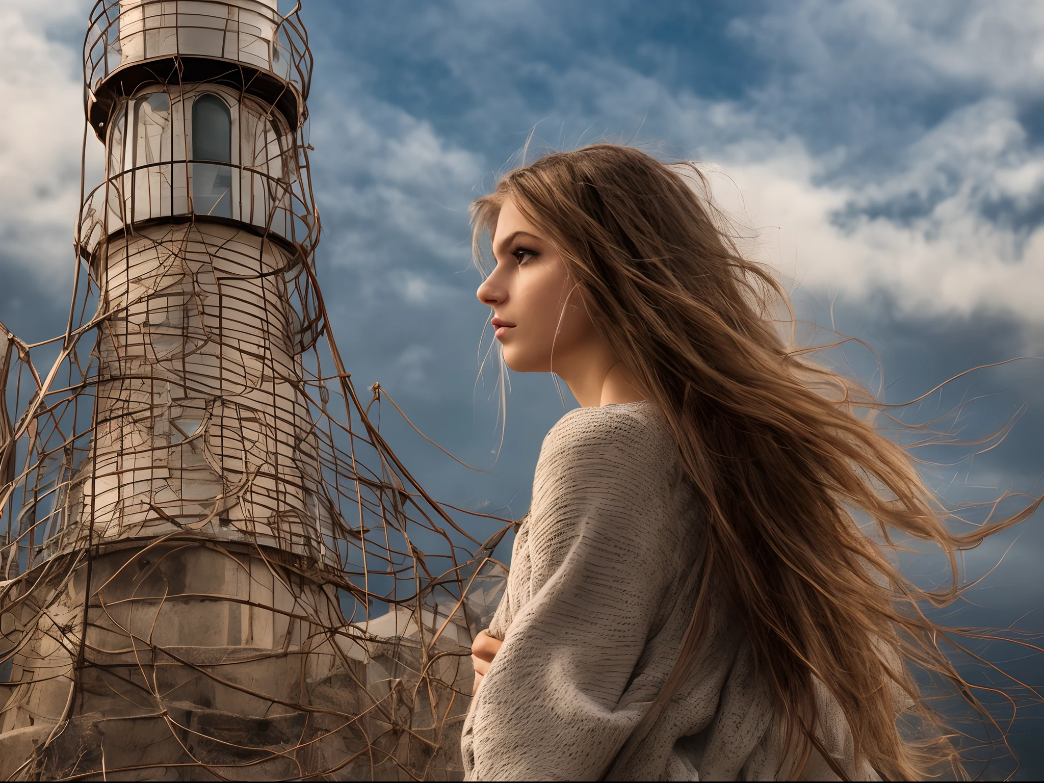 lighthouse, railings, yummy, beautiful, woman