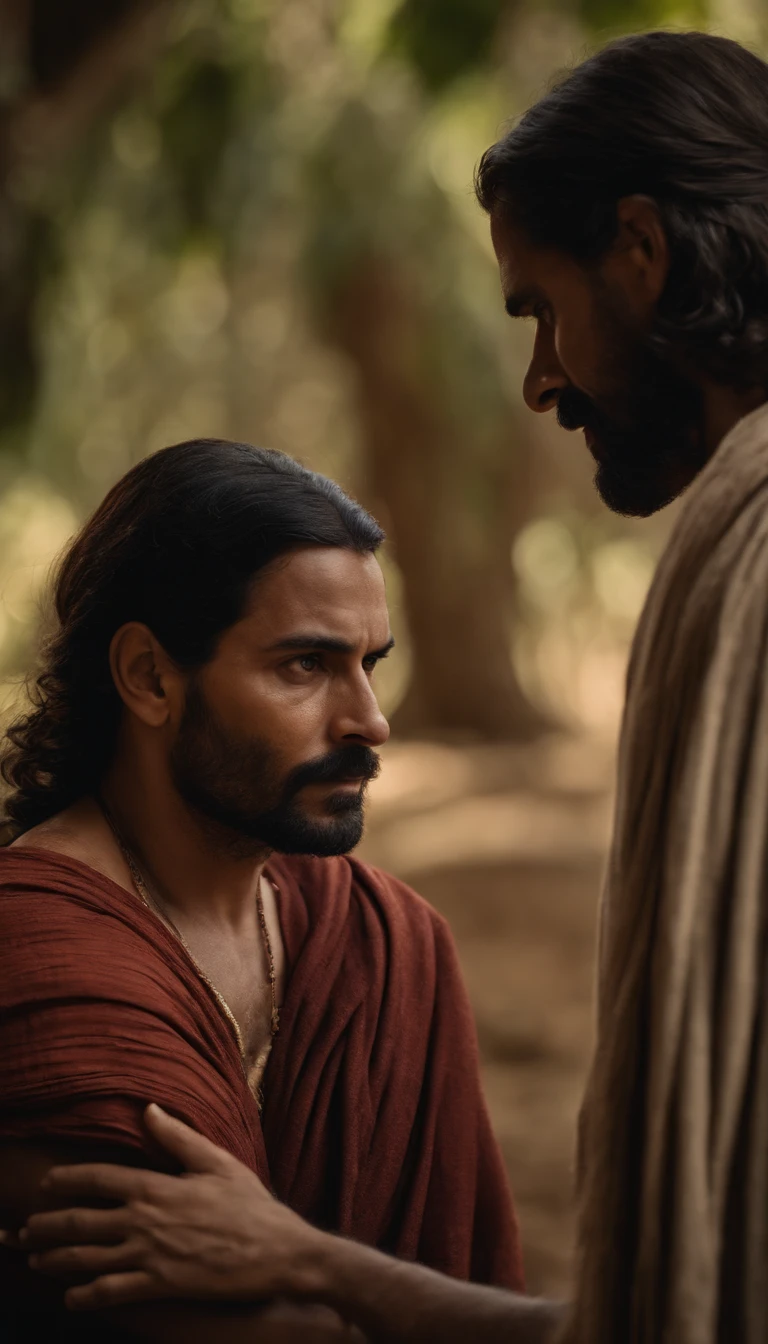 uma mulher judia, no tempo de Jesus, conversando com um homem fariseu, He's looking angry