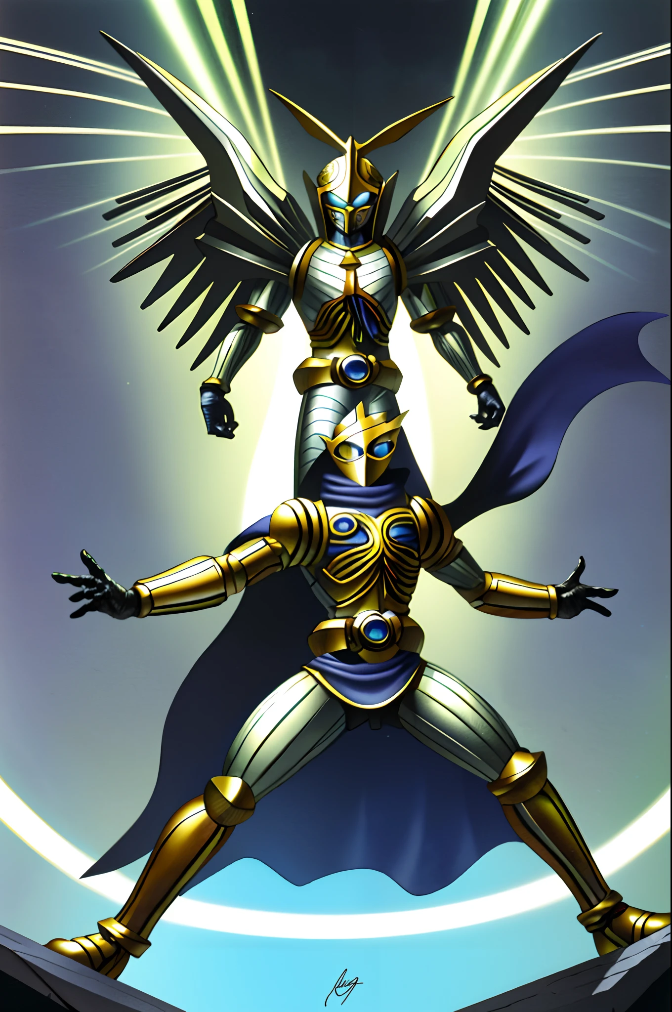 sentai hero, metal hero , angemon, angel, knight, standing solo