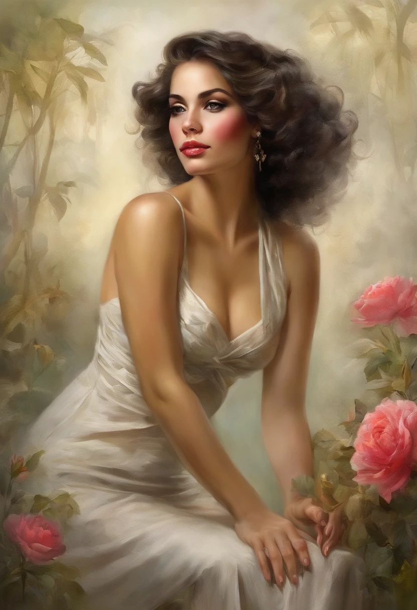 ((Obra maestra de mejor calidad)), ((Altamente detallado)), High resolution. Acuarela vintage,shakira , High definition, Photo detailed, specified con Estilo pin-up, en la orilla de un canal de riego. Imagen de cuerpo entero. inspired by graphic artist Magali Villeneuve, Mucho, Charlie Bowater Artgeem, Tom Bagshaw, Darius Zawadzki y Tom Bagshaw