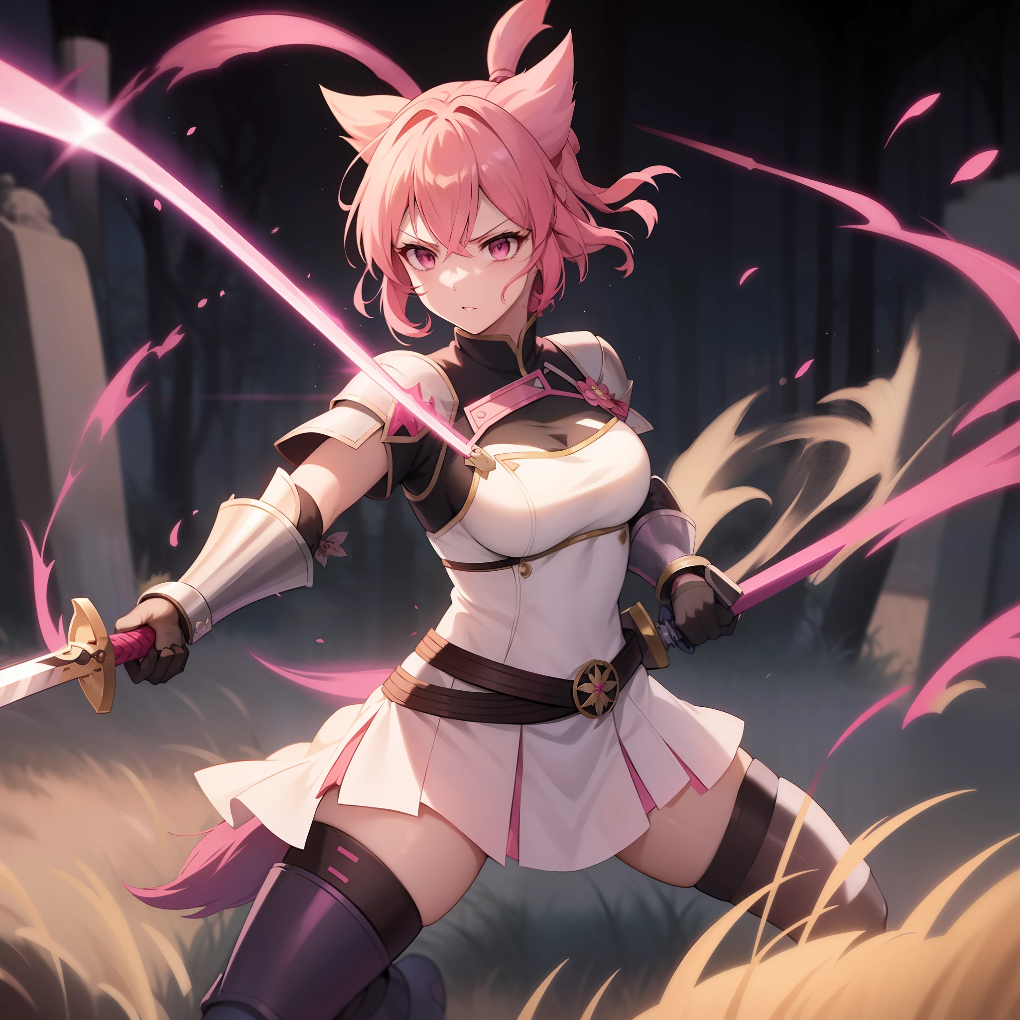 anime girl with pink hair and sword in field of grass, badass anime 8 k, cushart krenz key art feminine, best anime 4k konachan wallpaper, ayaka genshin impact, trending on artstation pixiv, guweiz on pixiv artstation, guweiz on artstation pixiv, with large sword
