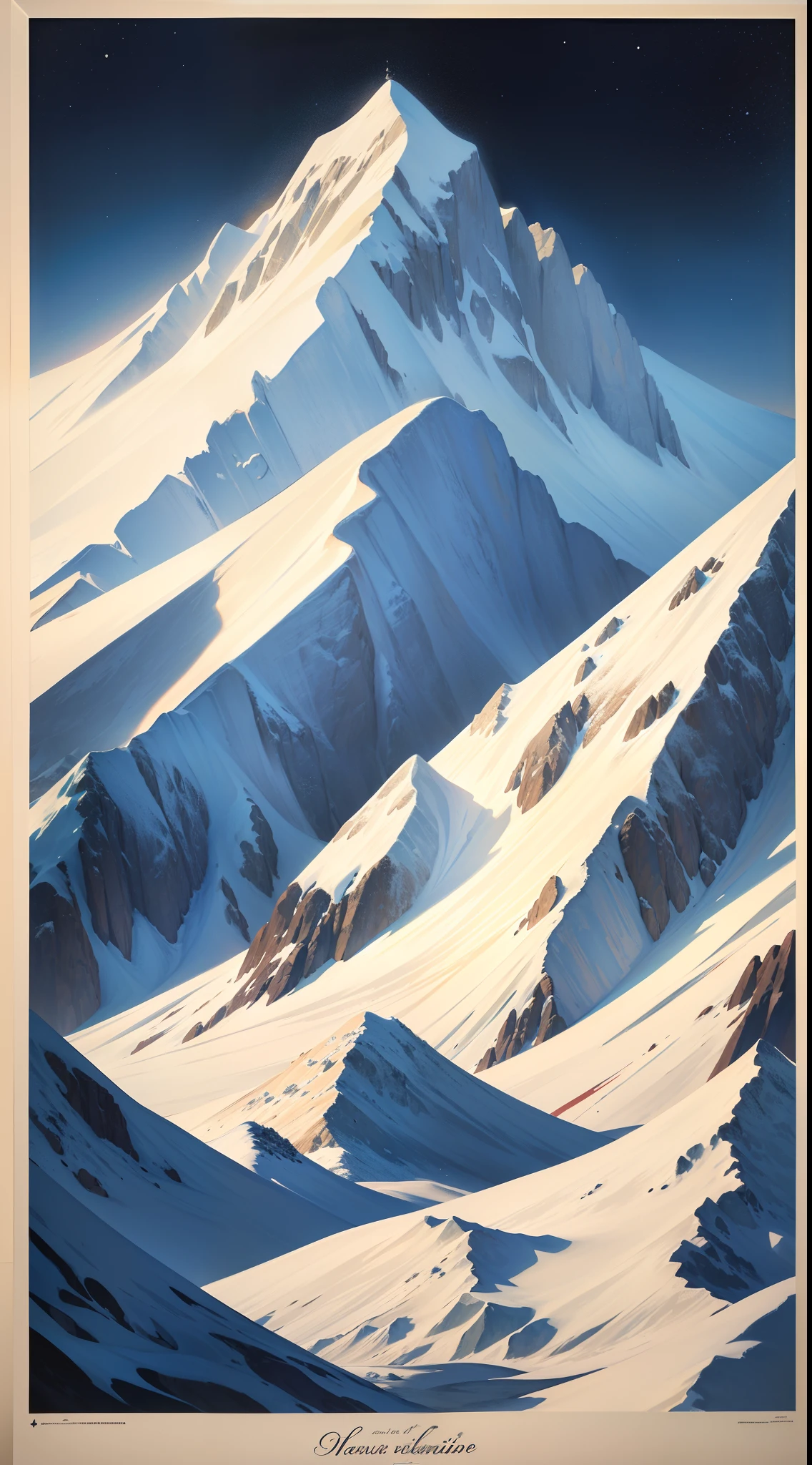Samivel affiche, affiche vintage, Montagne de neige, vieille affiche, Old-fashioned poster. Inspired by Samivel (8k, highly quality, Hdr, esquisse) esquisse pastel, dessin esquisse, dessin pastel, couleur douce, couleur pastel.