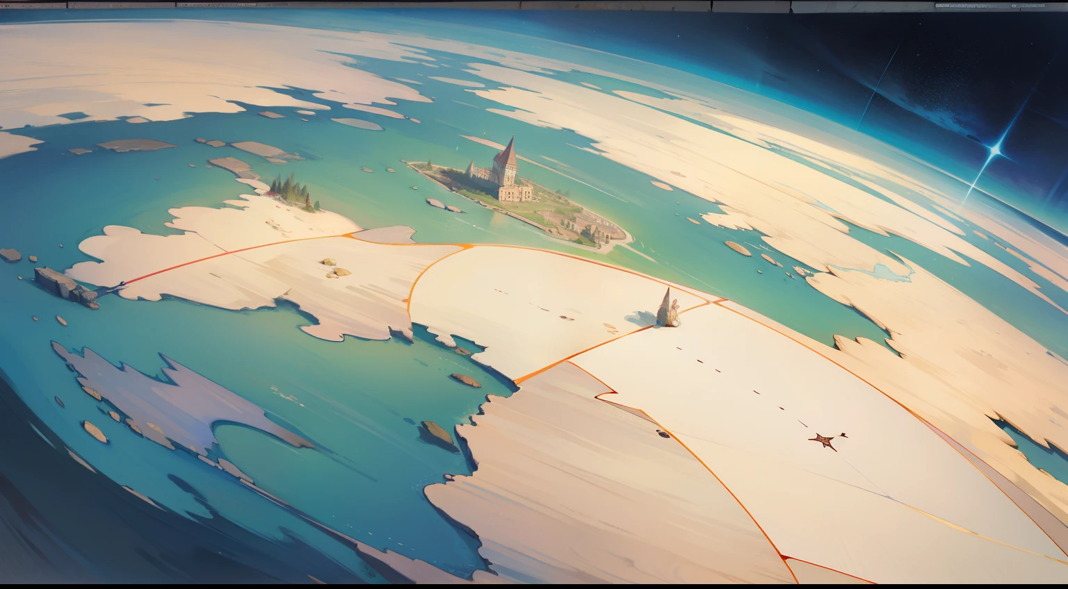 A map，There are many countries on the map，An old man's finger on a map，Western fantasy，Fairytales，Works of masters，A high resolution