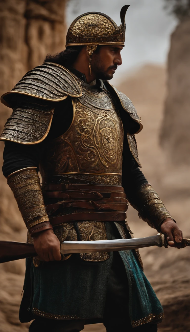 Guerrero espartano, peleando , Impresionante armadura, Armadura de oro negro, epopeya, 8k