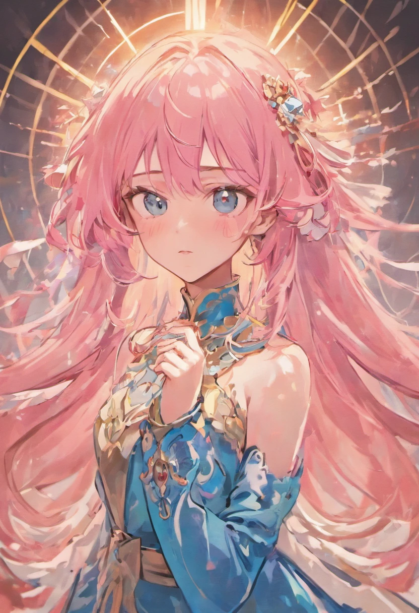 several illustrations of the same character with white background . uma princesa estilo medieval. pintura estilo manga. realistic strokes. rosto adolescente, pink long hair, blue eyes, masterpiece, high quality