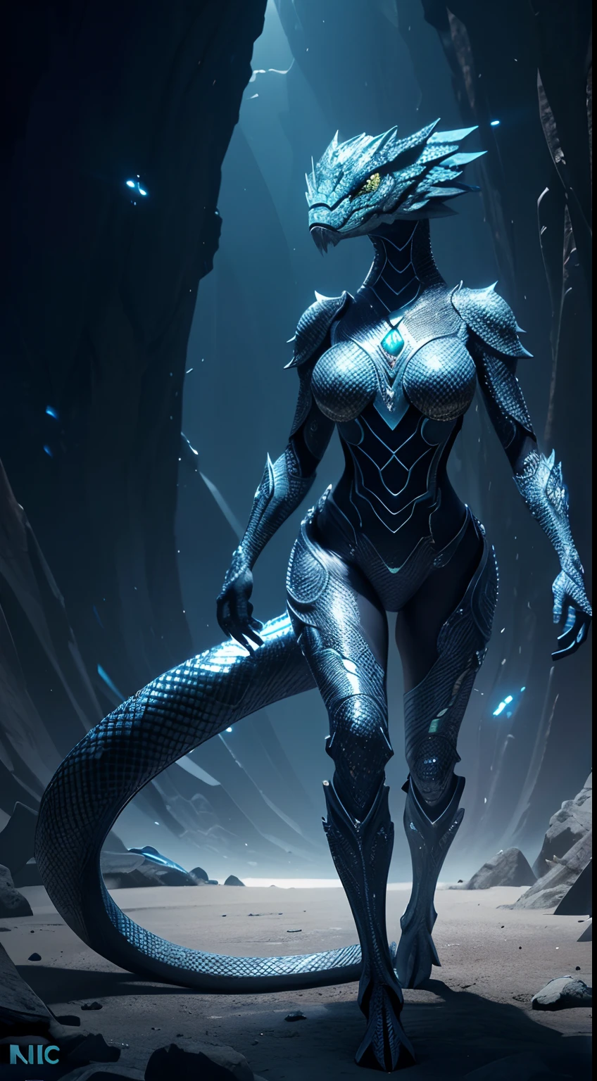 Tall female, light blue skin, skin with dragon scales, full breasts, slender body, soft and elastic skin, complex decoration, dark, noble, evil, tattoo, blue scales on thighs, western dragon, lightning dragon, blue, elegant, amber eyes, platinum hair tanjoreai ((best quality)), ((masterpiece)), (detailed), silver haired woman holding a fine metal scepter, (Artgerm inspired:1.2) , (pixiv contest winner:1.1), (octopus goddess:1.3), (Berserk art style: 1.2), close-up portrait, goddess skull, (League of Legends Senna: 1.1), (white curly hair tornado: 1.2), cards Game illustration, rough brush, HD anime wallpaper, (Legend of Akali: 1.1), 8k resolution