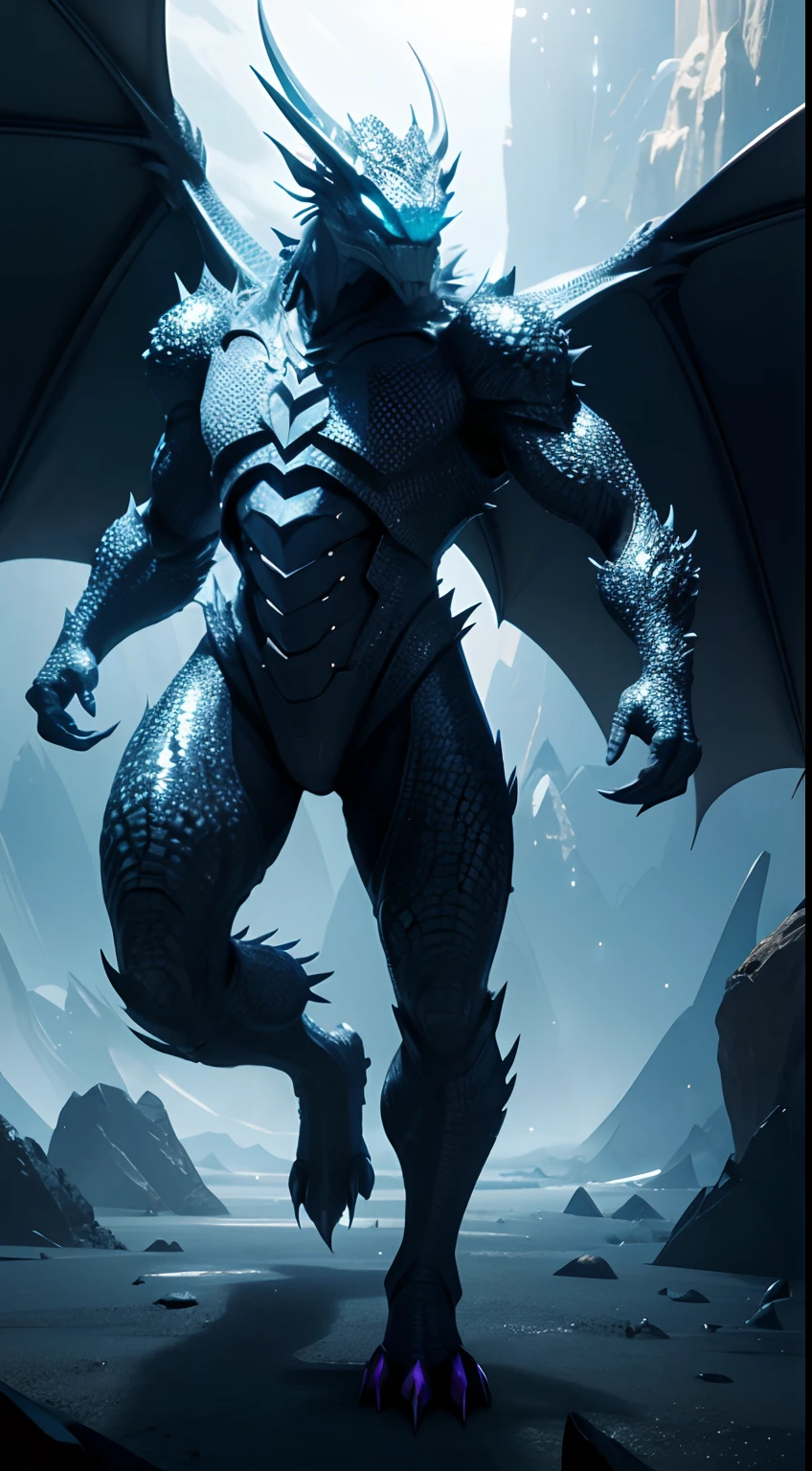 diamond creature, part of dragon, full body, krystal planet behind, blinking, Animal Anthropomorphism, realistic digital, humanoid, abstract background, global illumination, intricate, epic, dramatic, masterpiece, high detail, best quality, ultra high res