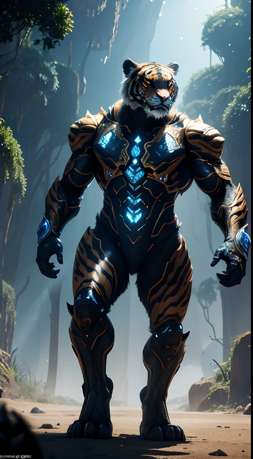 diamond creature, part of tiger , full body, krystal planet behind, blinking, Animal Anthropomorphism, realistic digital, humanoid, abstract background, global illumination, intricate, epic, dramatic, masterpiece, high detail, best quality, ultra high res