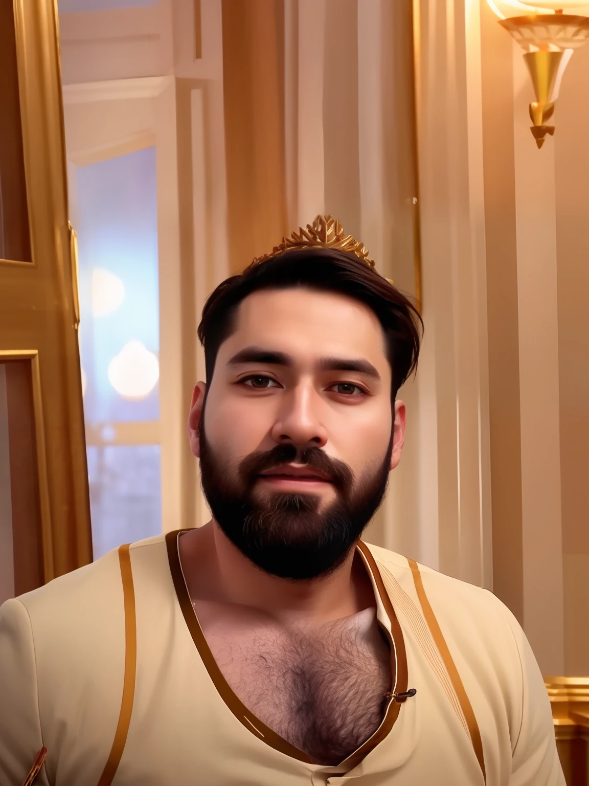 Men with beard ,  in blazer , realistic face 4k hd  , royal king with crown on head