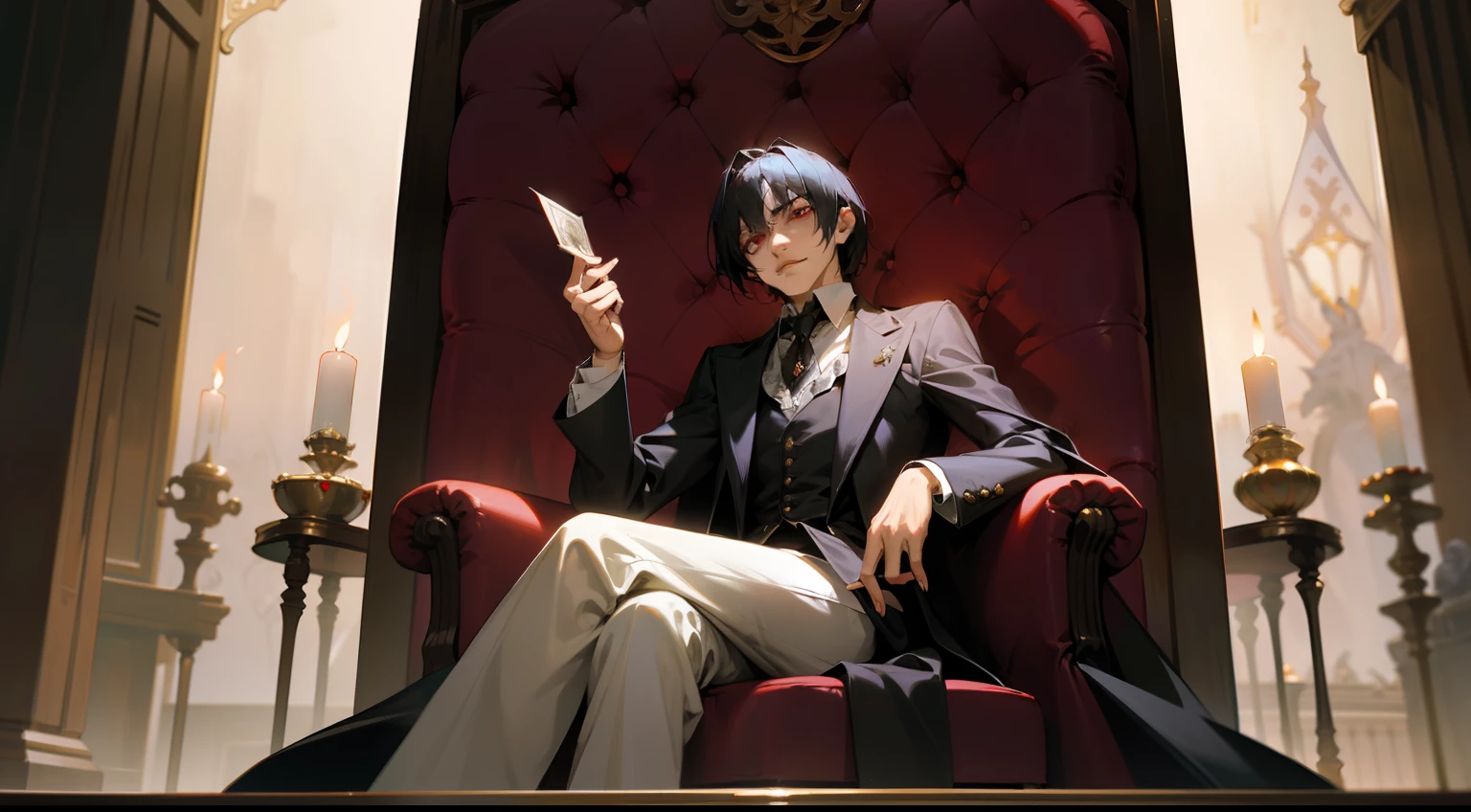 Count Vampire，With a wad of money in his hand，sitting on an royal throne，Stayed at the estate，Western fantasy，Fairytales，Works of masters，A high resolution