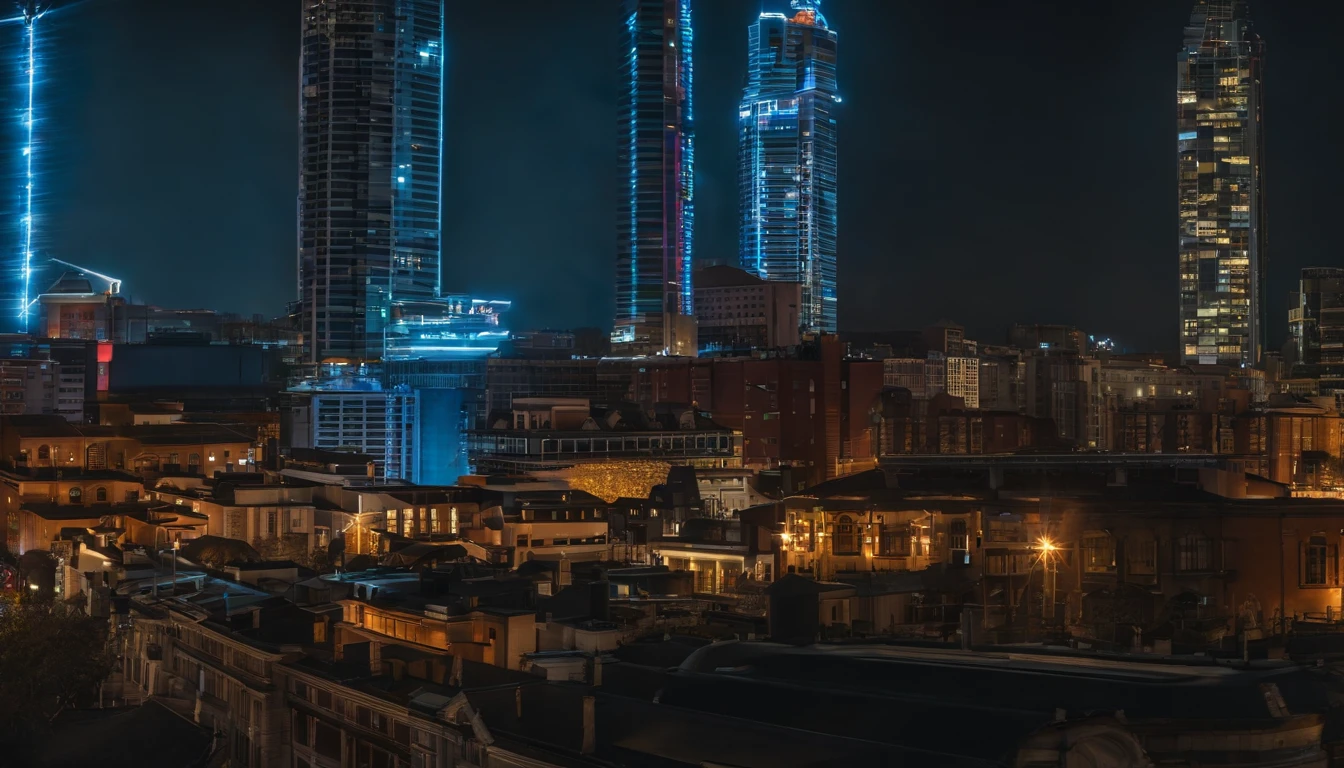 perssonage cyber punk，urban buildings，neon, com fundo preto，tmasterpiece，True Restoration，Aprimore os detalhes，Fujifilm XT3 Uma obra-prima de pintura realista，melhor qualidade，8k UHD，digital SLR camera