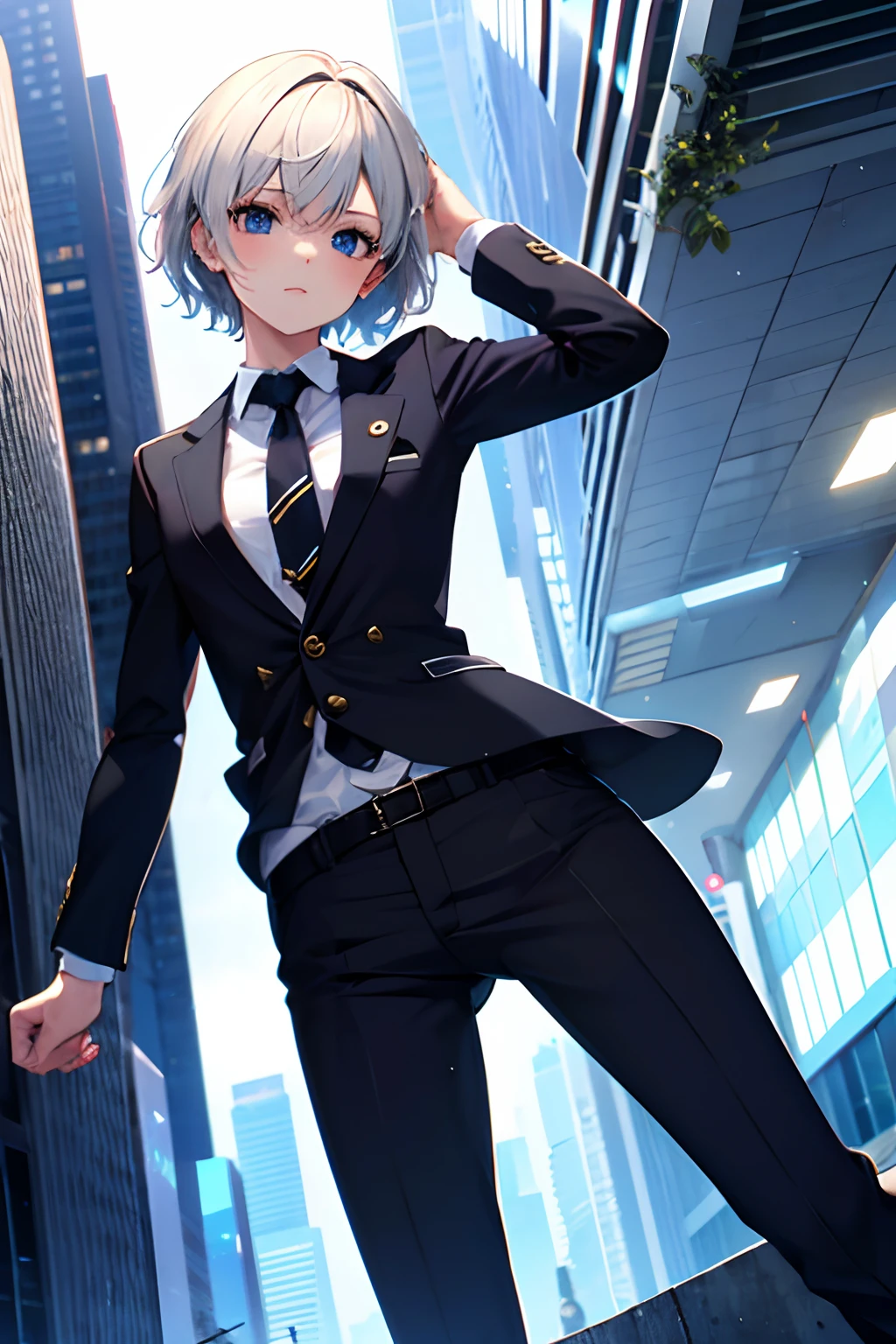 Femboy, suit, short hair