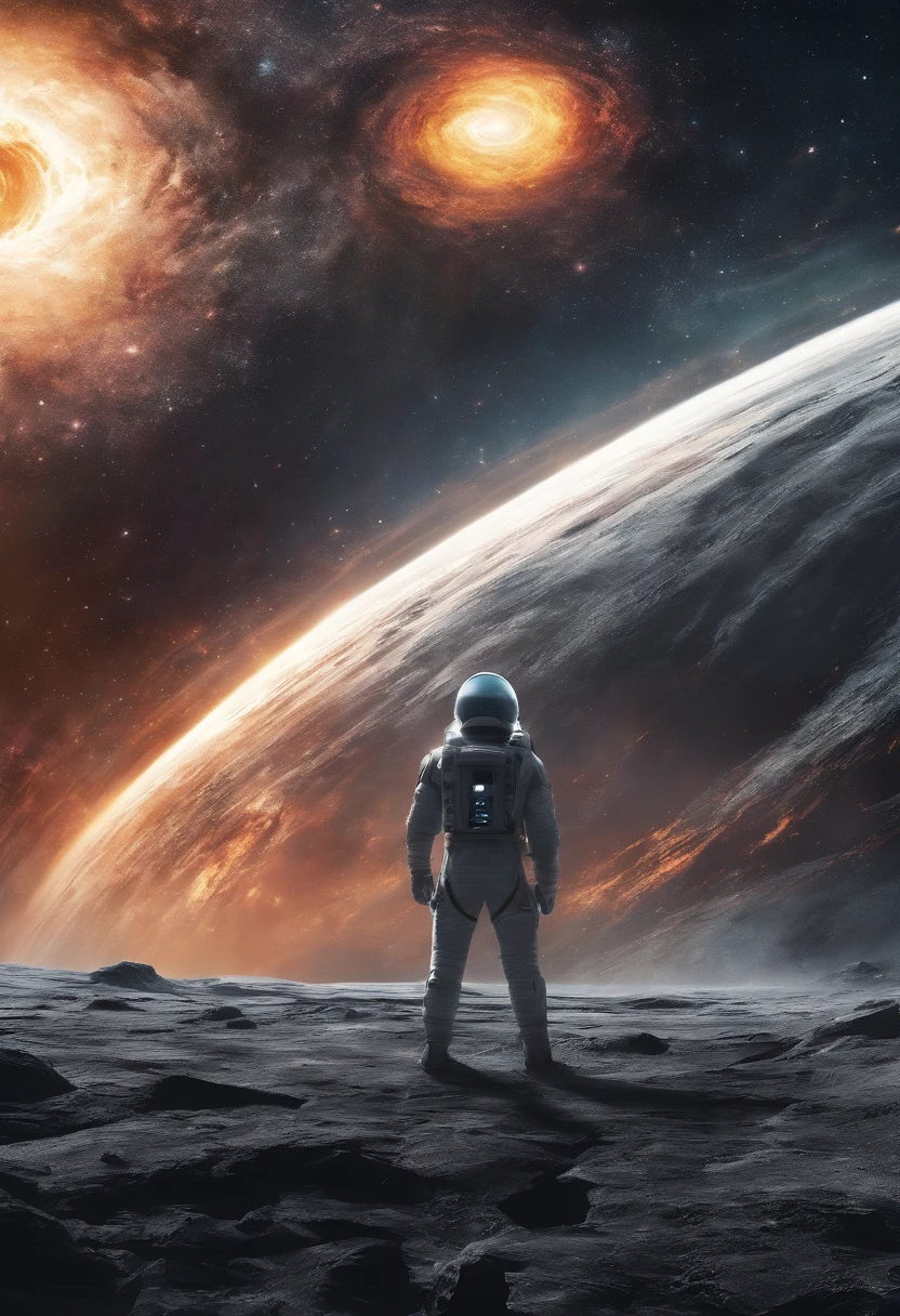 In Interstellar, an astronaut travels through a black hole in an interstellar universe,((Masterpiece)),(Best quality)),Magnificent space image scene