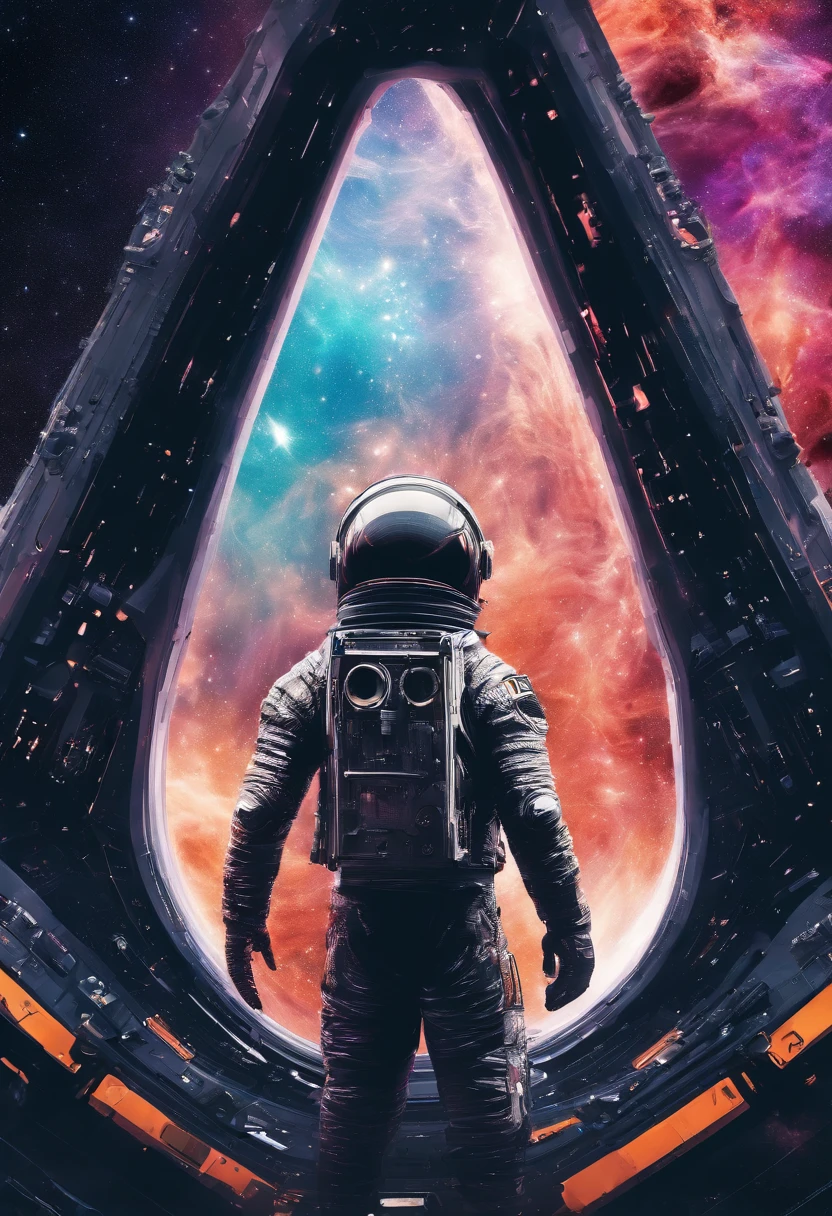 In Interstellar, an astronaut travels through a black hole in an interstellar universe,((Masterpiece)),(Best quality)),Magnificent space image scene