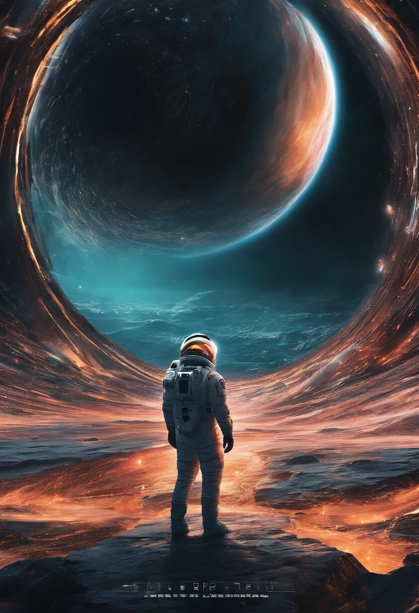 In Interstellar, an astronaut travels through a black hole in an interstellar universe，((Masterpiece))，(Best quality))，Magnificent space image scene
