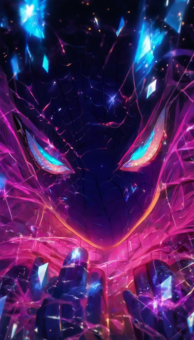 Spiderweb-like broken mirror,Best quality, Masterpiece, Black hair, Blue eyes, Looking up, Upper body