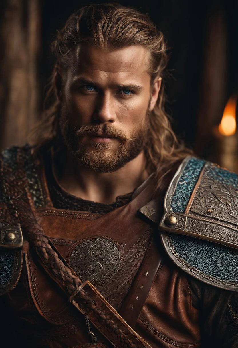 close de um personagem viking sem capacete