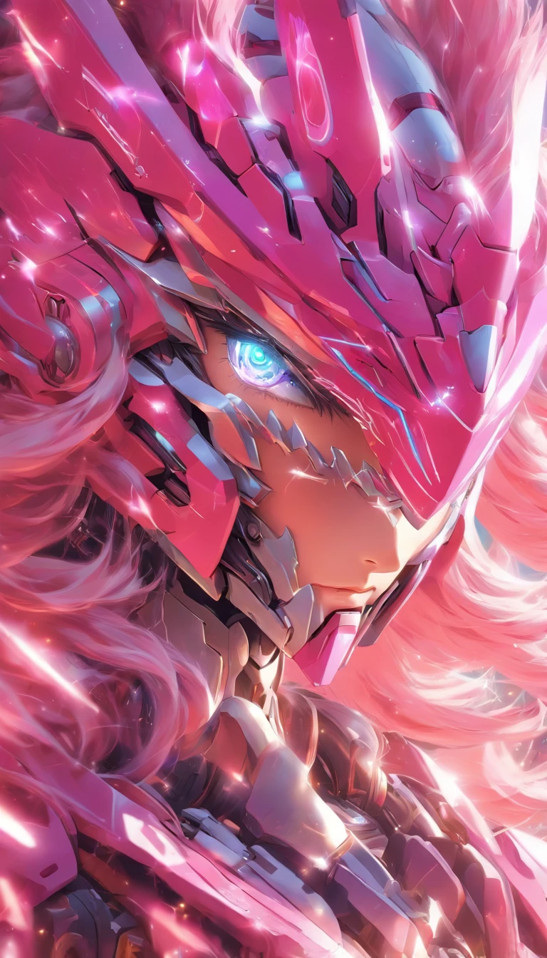 Pink and white hair and pink and white helmet of Arafs, Detailed digital anime art, Best anime 4k konachan wallpaper, anime mecha aesthetic, 4k highly detailed digital art, robot mecha female dragon head, wlop and krenz cushart, highly detailed anime, mecha asthetic, advanced digital anime art