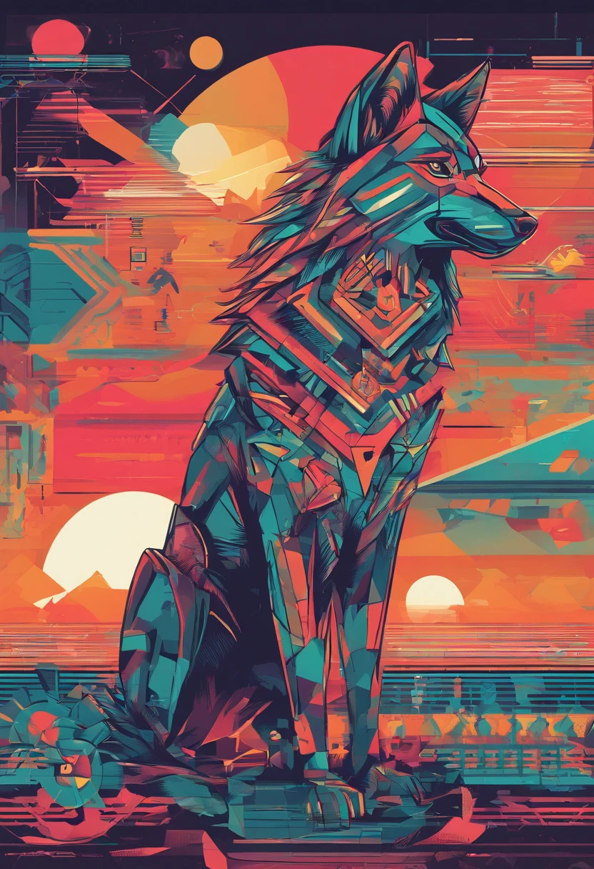 (nvinkpunk:1.2) (snthwve style:0.8) wolf, anthro, lightwave, sunset, intricate, highly detailed