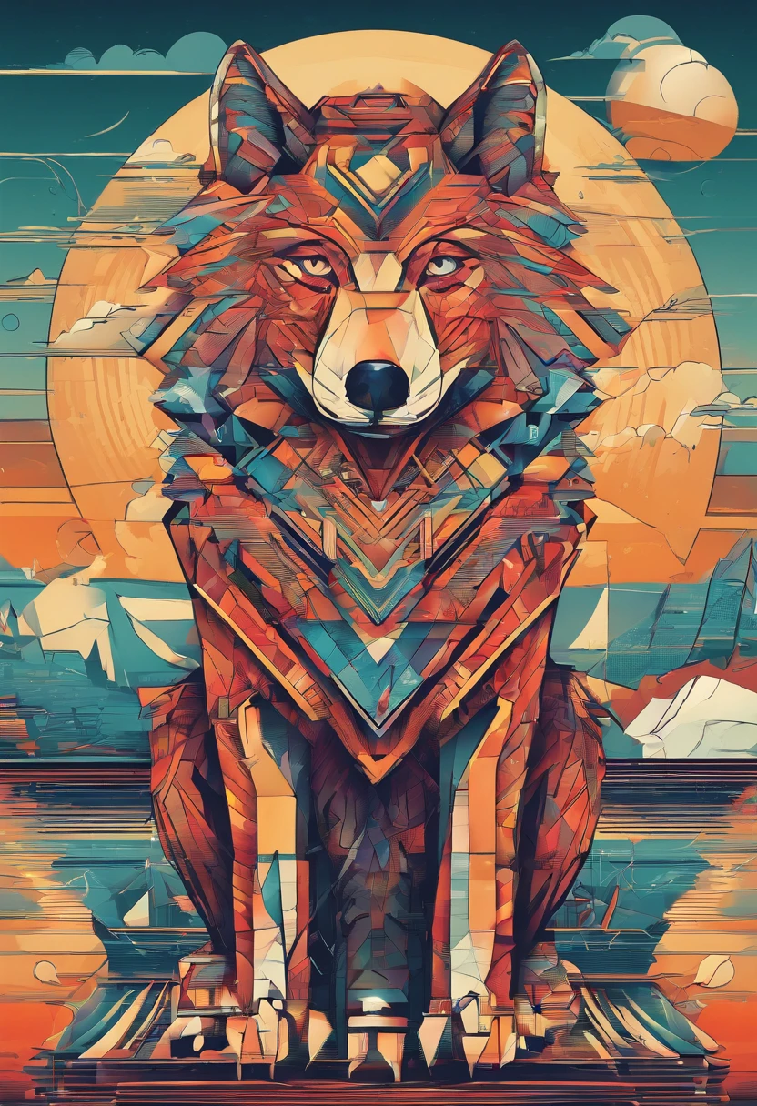 (nvinkpunk:1.2) (snthwve style:0.8) wolf, anthro, lightwave, sunset, intricate, highly detailed