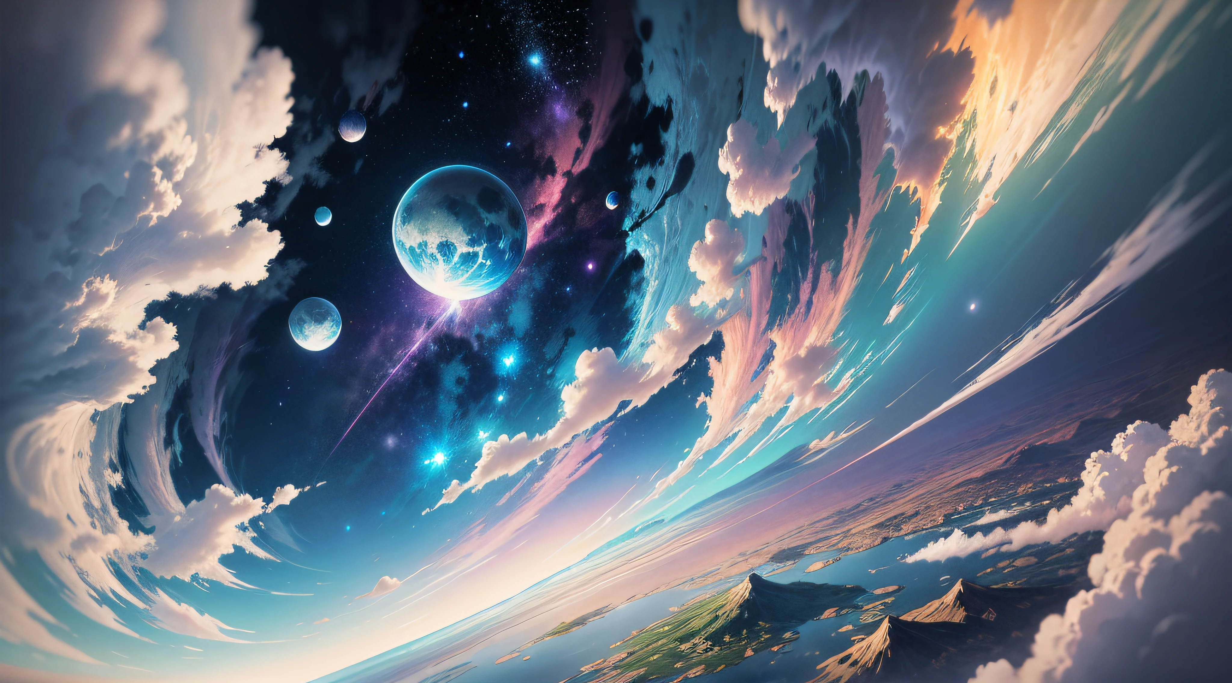 (Improve image) (Best Quality) image with Juce Wrld landscape floating in space image in anime style one piece