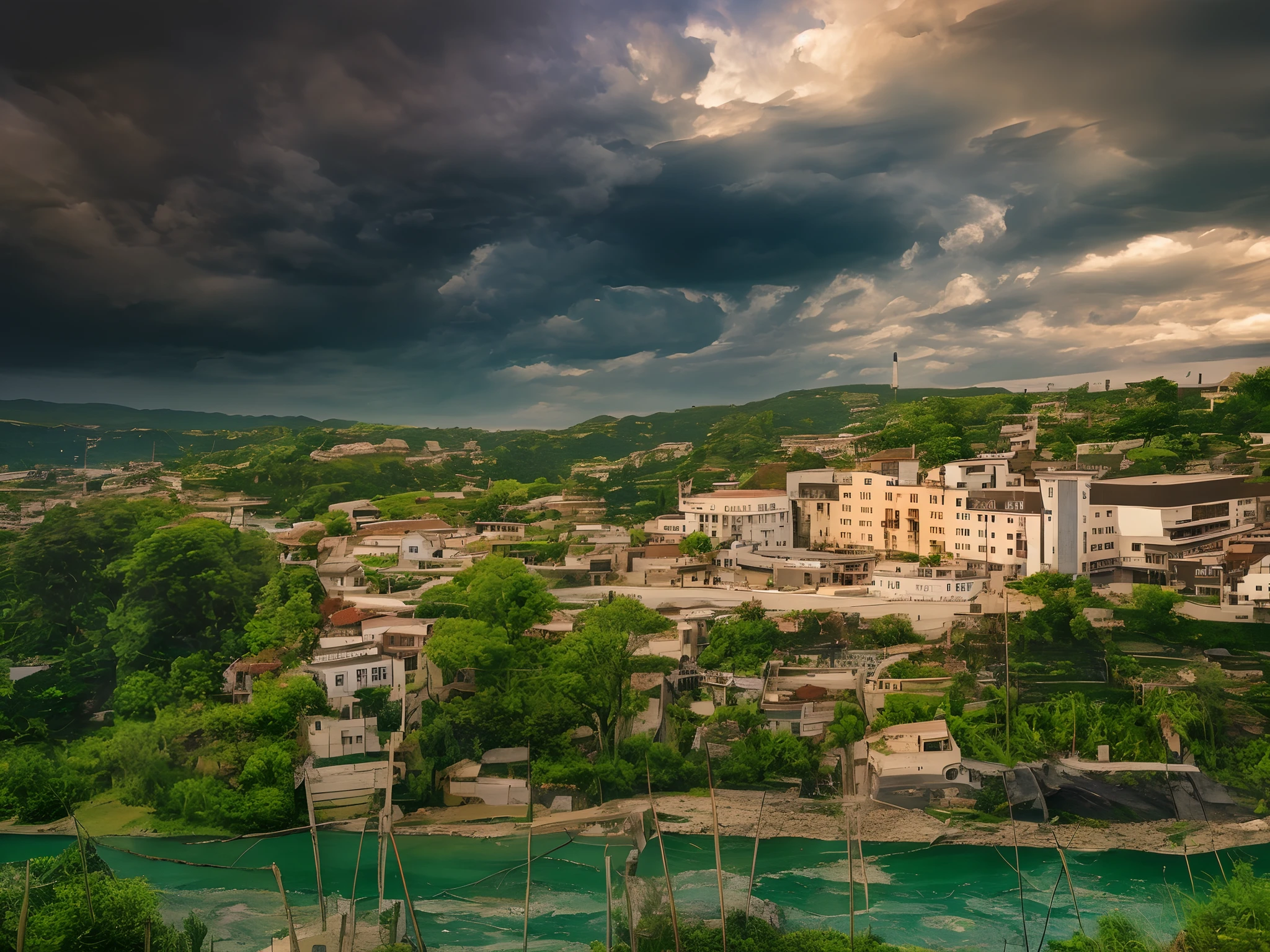 Masterpiece, ultimate quality, Cg unity 8k wallpaper, super delicate, beautiful sky and clouds, rich natural scenery, cliffs, lakes and rivers, waterfalls and flying water, beautiful green mountains, no trace of people, excellent scenery, has already won a photo contest, background Blurring, full depth of field, HDR high dynamics, true restoration, intricate, extreme details, dramatic presentation, perfectly presenting the style of midjourney art.