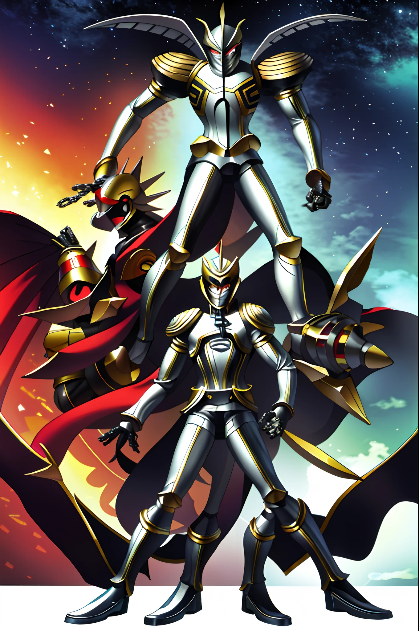 sentai hero, metal hero , angemon, angel, knight, standing solo