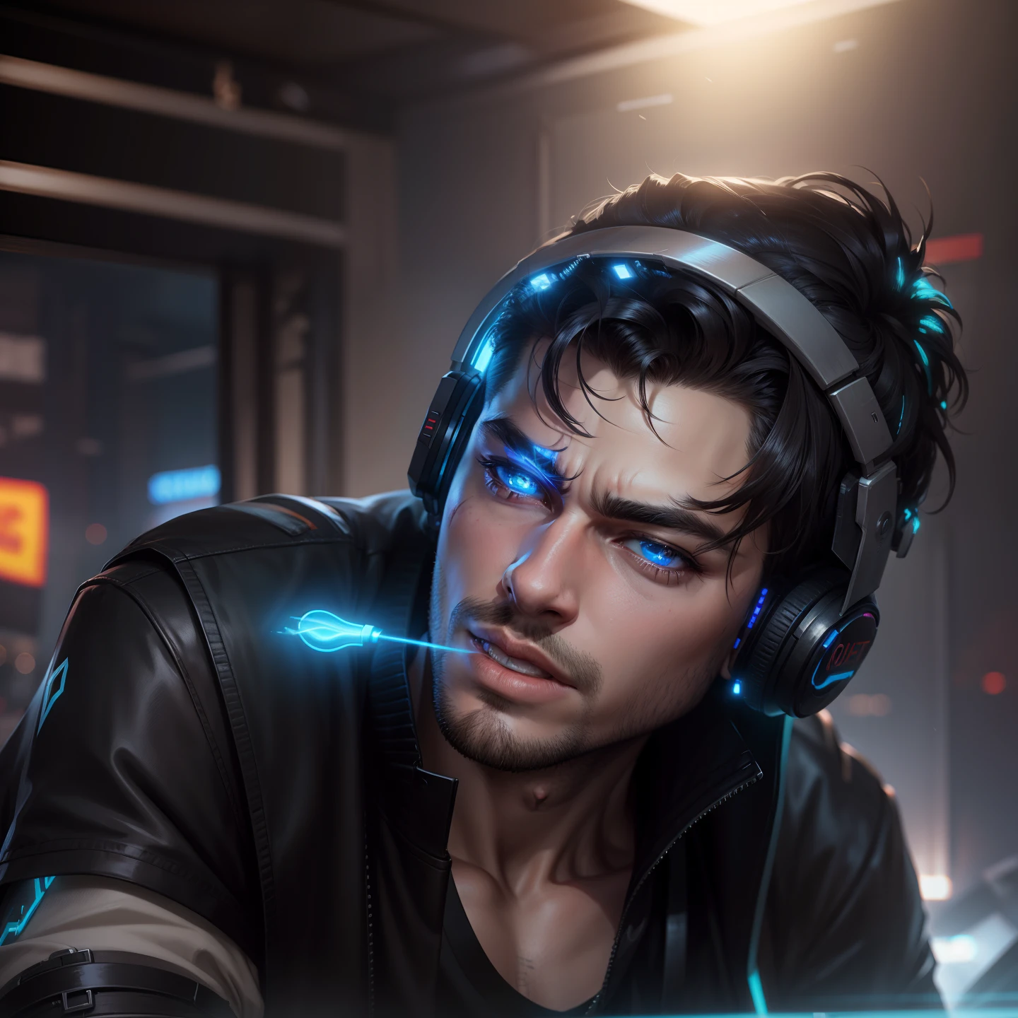 Change background cyberpunk handsome boy realistic face