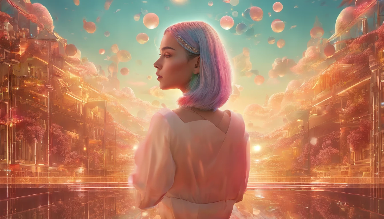 Arte Digital, Double exposure surreal world, Surreal Menina jovem anime bonita, Usando fones de ouvido, setting sun, rosto delicado, olhos fechados, olhos pretos brilhantes intensos, Listen to calm music, cabelos ao vento, black aesthetic dress, vestido de rua insano, apocalipse fairytale, Chilout, double exposure, 4k, Ultra HD |, imagem fundo branco, destemido, ousado, travesso, Perfect translucent luminescent composition, in a state of focus and ecstasy, no paradise, celestial, 8K resolution, Arte editorial de heavy metal, complexo e hiper detalhado, beautiful composition, fundo branco, uma obra-prima surrealista moderna de Dan Mumford""Bonepunk, arte conceitual, h.r. Giger, Jeremy Geddes, airbrush, Sublime composition, + 36.5 mm f0 cinematic  quality, philosophical pose, atencioso, Atencioso, brilho brilhante rubi brilho brilho, glossy texture of translucent pearl skin, complexo explosivo de rubis laser e penteado gemas, Tira misteriosa
