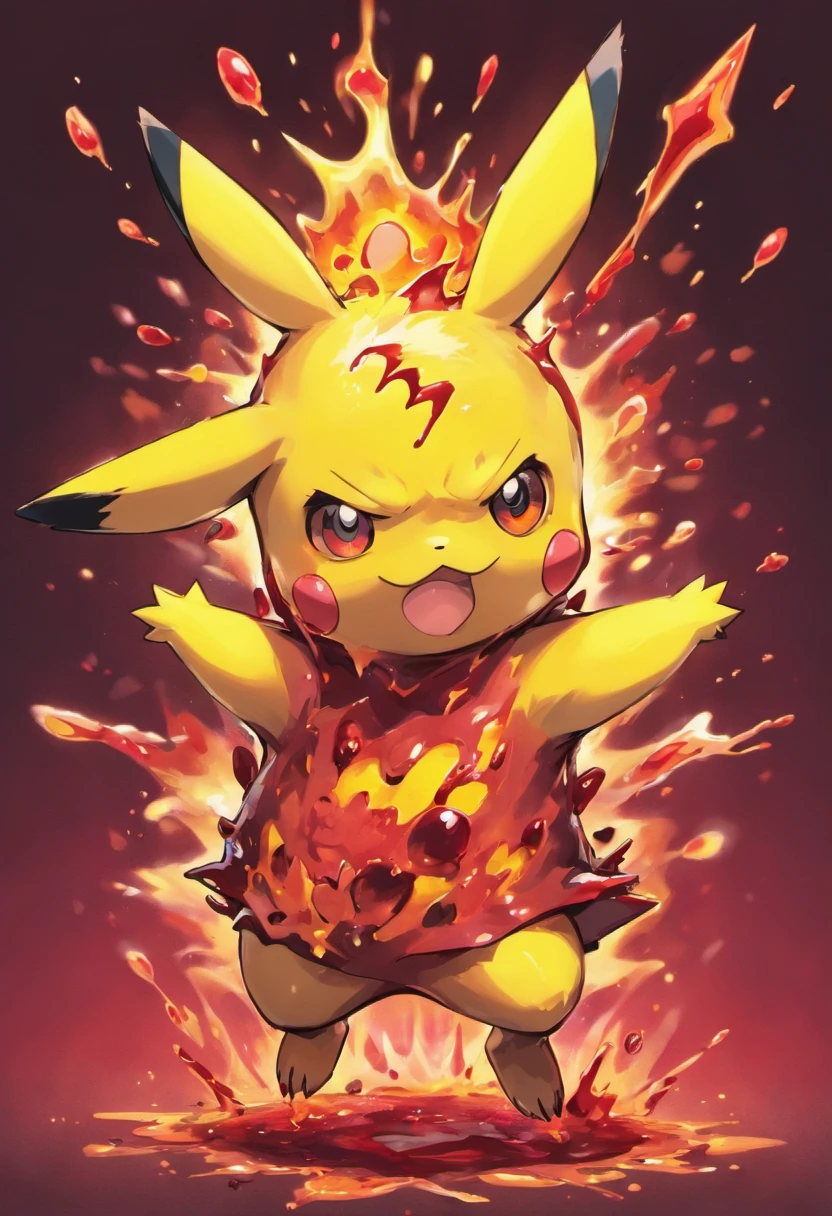 A Perfect Zombie Pikachu, Blood Sparks, Maniac Face, Detailed and Intrincicate, Melting