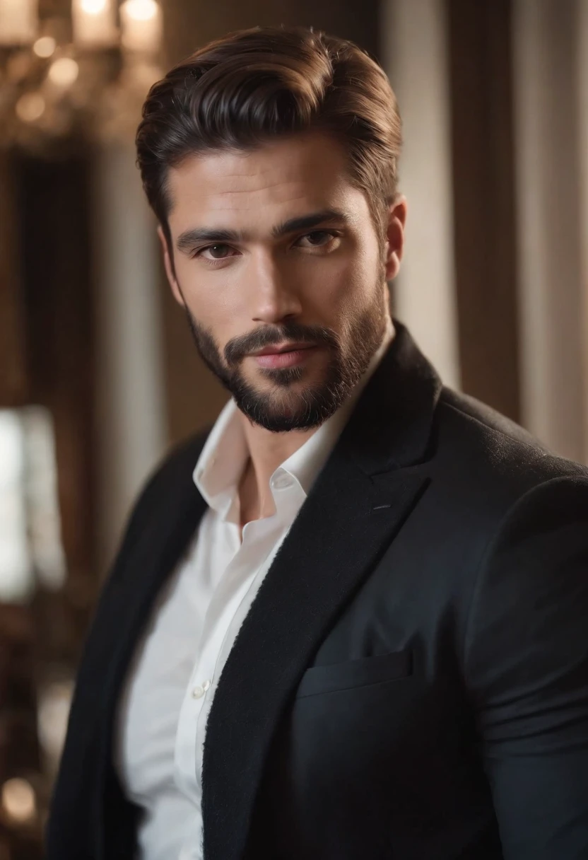 Homem lindo de terno , barba linda , cabelo curto, homem sexy executivo, terno preto
