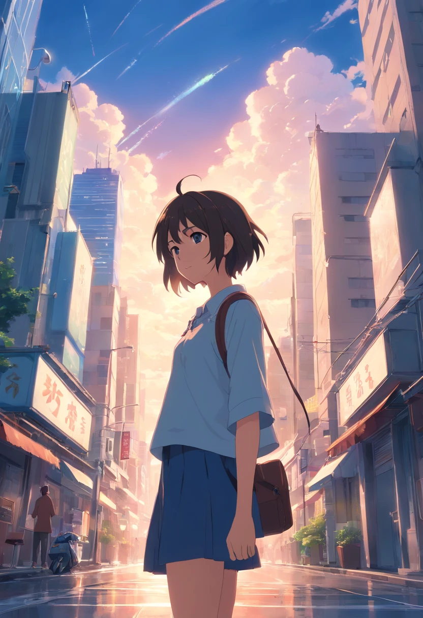 masterpiece,top-quality,Movie stills,1girl,Cloud Girl,Inside the city,a closeup,发光,happiness,爆乳