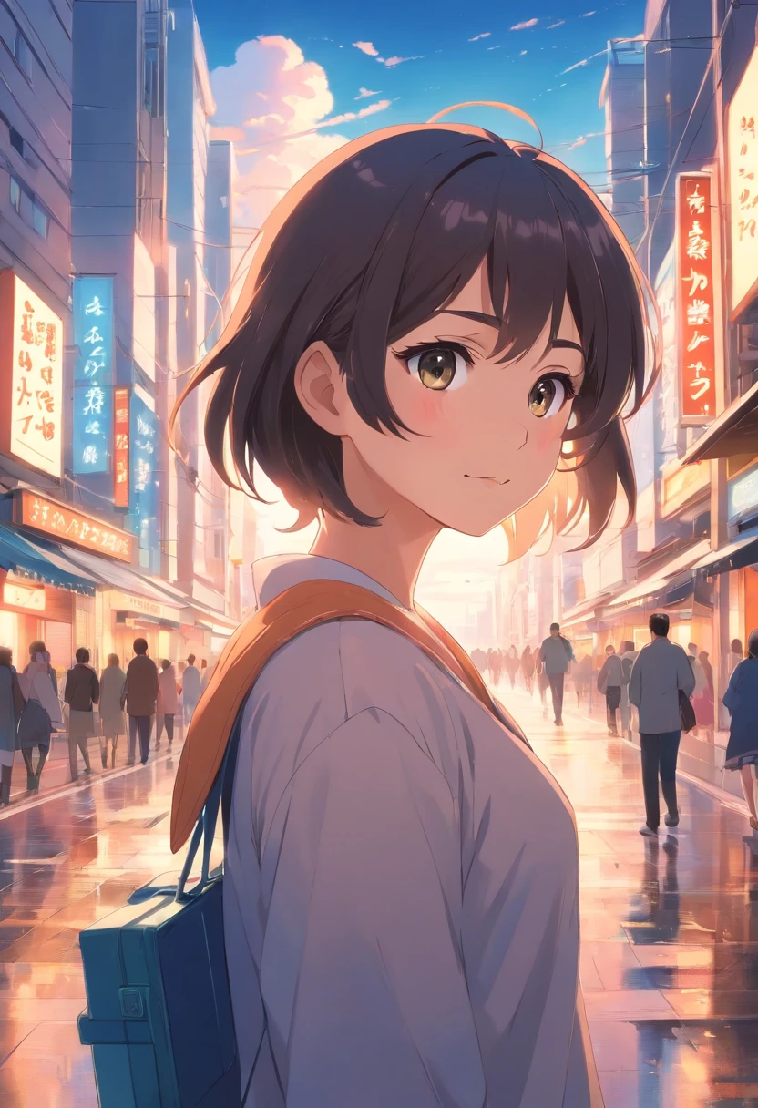 masterpiece,top-quality,Movie stills,1girl,Cloud Girl,Inside the city,a closeup,发光,happiness,爆乳