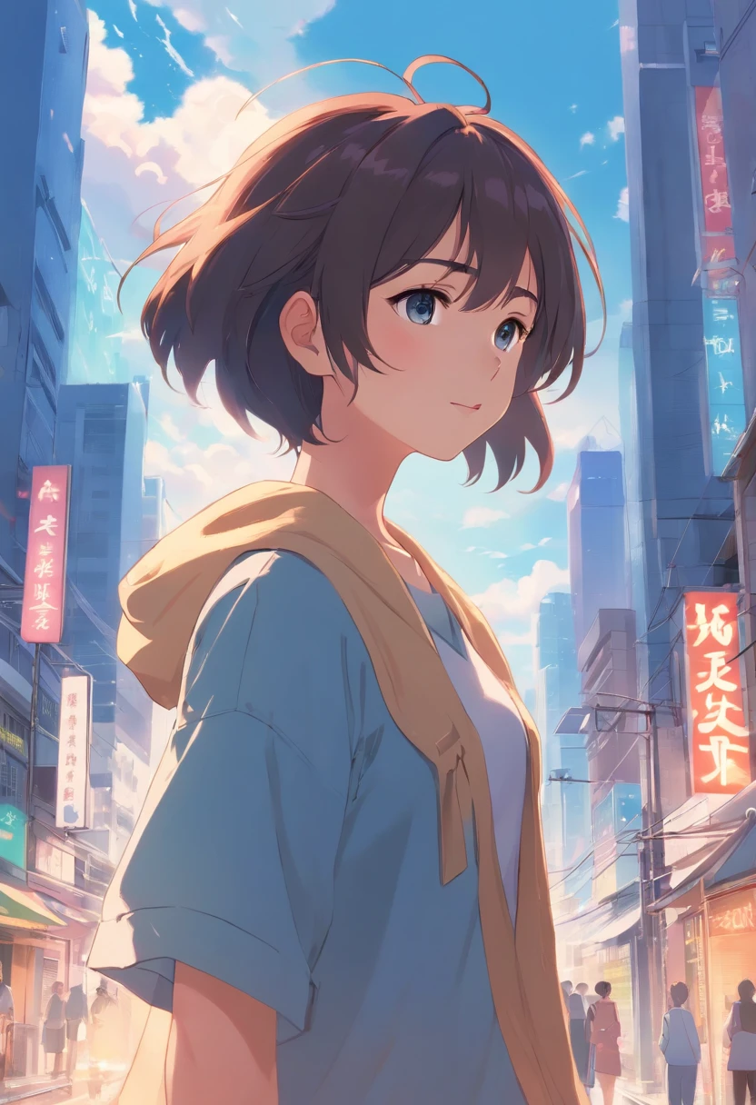 masterpiece,top-quality,Movie stills,1girl,Cloud Girl,Inside the city,a closeup,发光,happiness,爆乳
