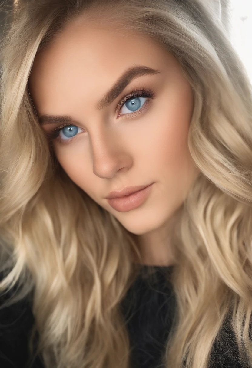 Blonde haired girl pretty blue eyes taking a selfie realistic pores bad lighting bad quality in town 19 years old nail technician