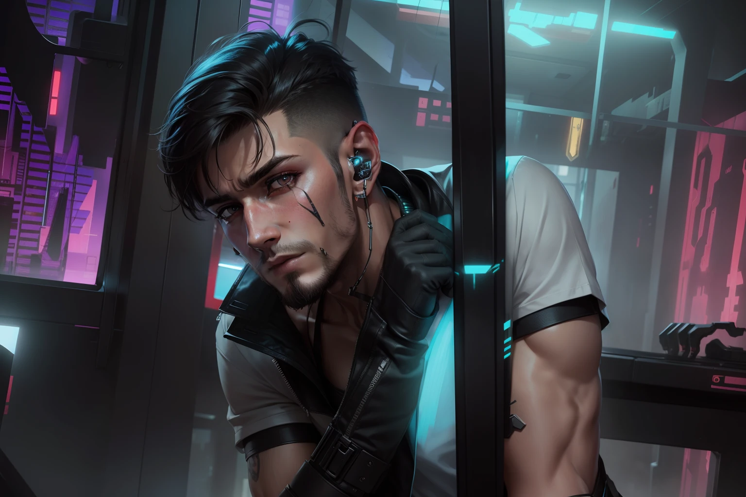 Change background cyberpunk handsome boy realistic face