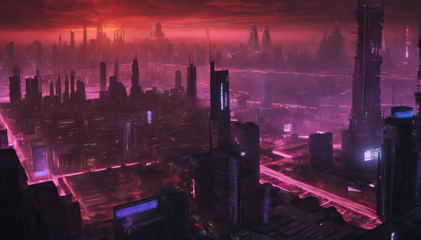 Neon-lit world of Cyberpunk Skies with Wirestock's electrifying daily creative AI challenge. A metropolis of towering skyscrapers, illuminated by a cacophony of neon lights against the backdrop of a cybernetic horizon. Futurista Urbano