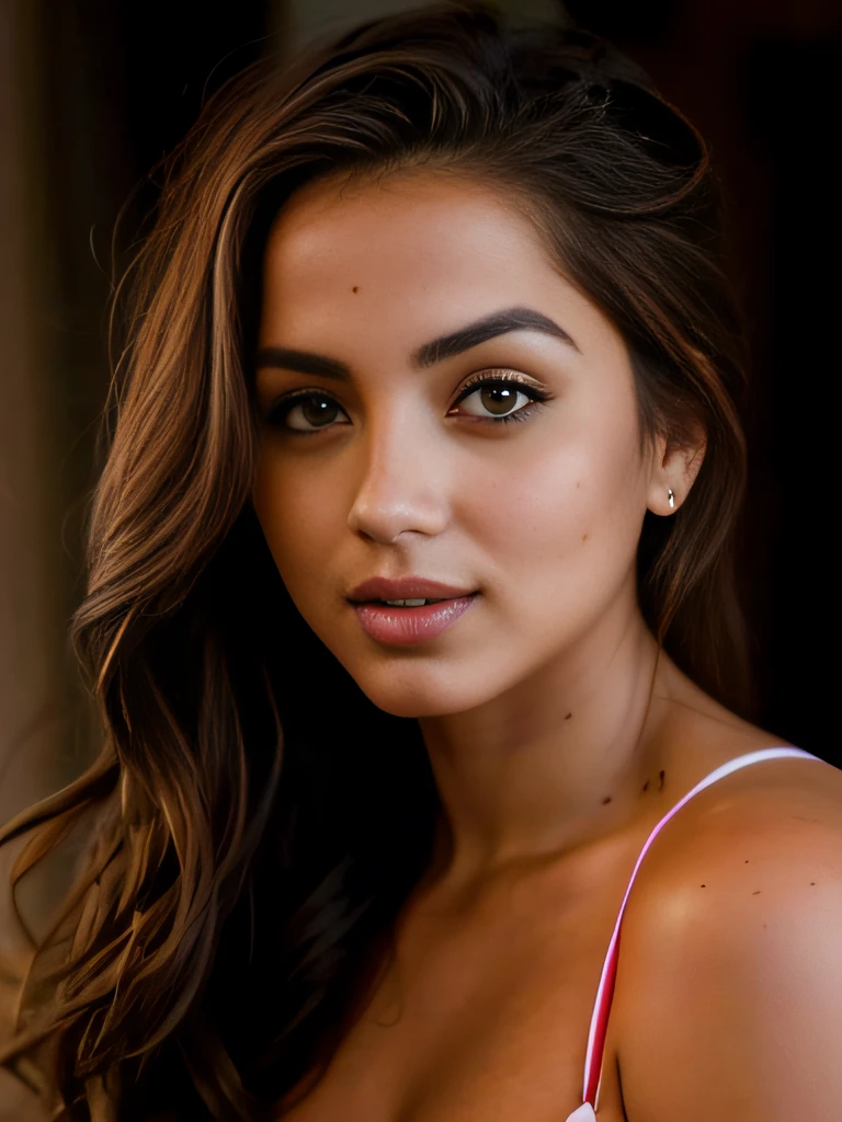 Mujer arafed con cabello largo y un top de sujetador rosa, Retrato Sophie Mudd, Rostro hermoso y piel impecable, Belleza asombrosa, Belleza asombrosa, Piel de oliva impecable, Hermosa cara latina, beautiful portrait lighting, Foto de una mujer hermosa, Retrato de una bella modelo, Hermosa cara atractiva, Impresionante primer plano, Retrato de belleza bronceada, hermosa joven