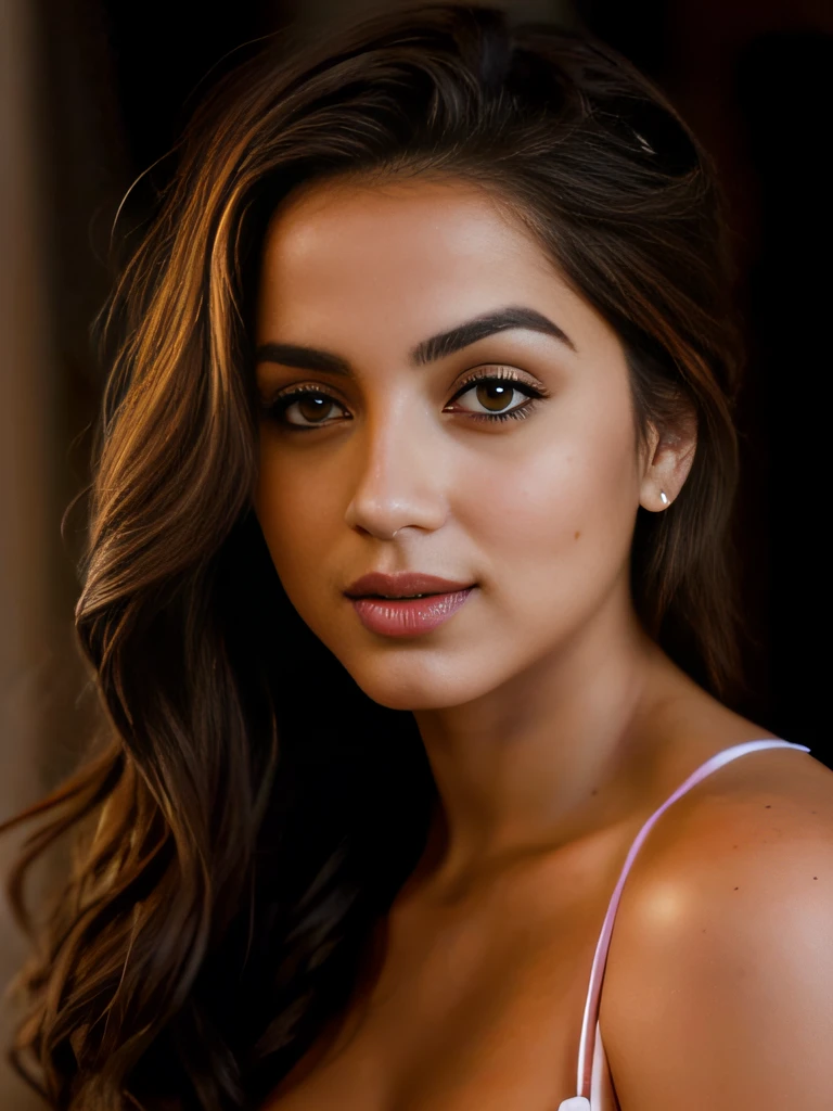 Mujer arafed con cabello largo y un top de sujetador rosa, Retrato Sophie Mudd, Rostro hermoso y piel impecable, Belleza asombrosa, Belleza asombrosa, Piel de oliva impecable, Hermosa cara latina, beautiful portrait lighting, Foto de una mujer hermosa, Retrato de una bella modelo, Hermosa cara atractiva, Impresionante primer plano, Retrato de belleza bronceada, hermosa joven