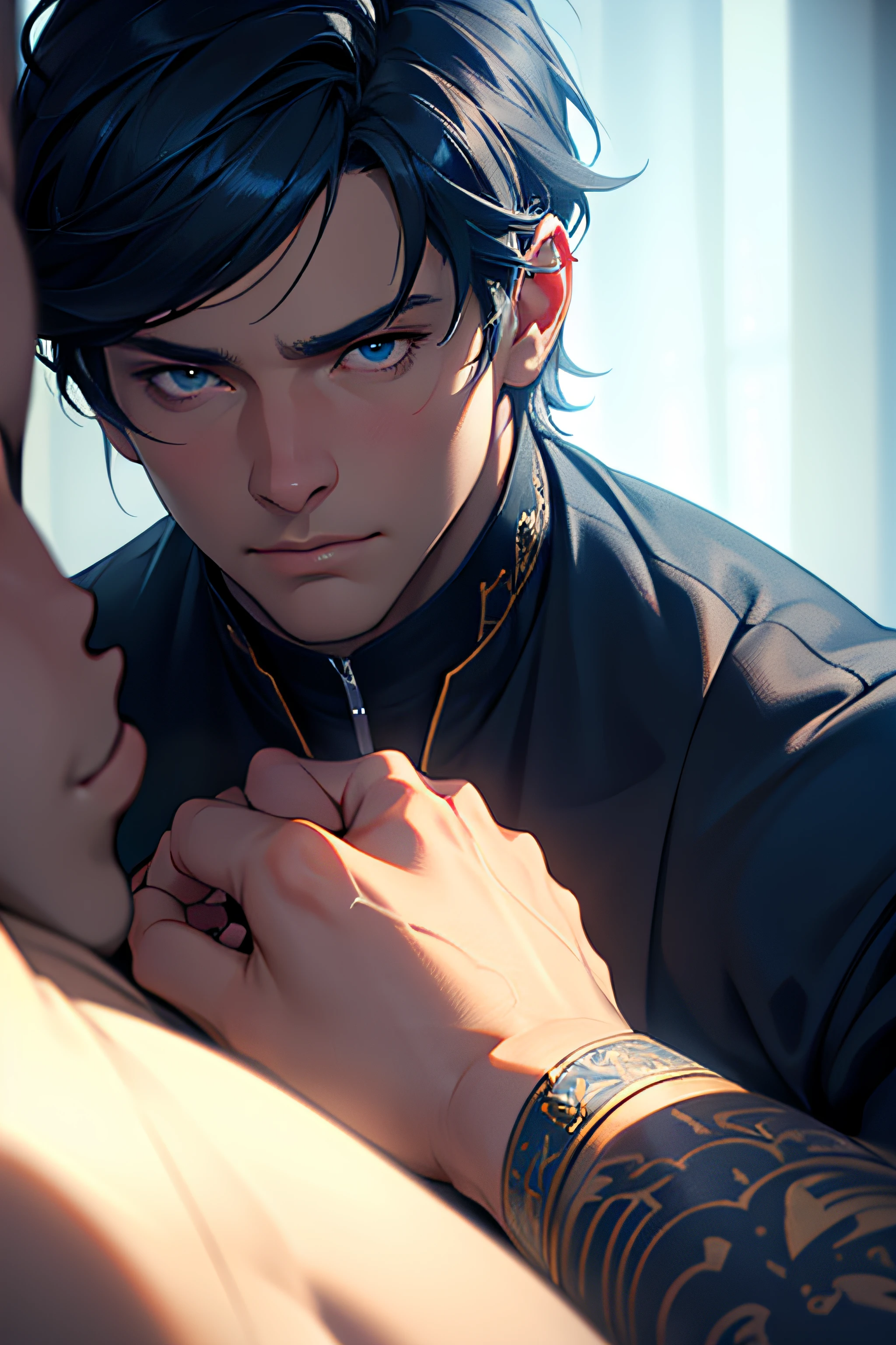 ((masterpiece)),((bestquality)),8k,high detailed,ultra-detailed, Neutral Expression, Stylish Pose, real skin texture, cinematic lighting,
Gay couple in the style of royal blue