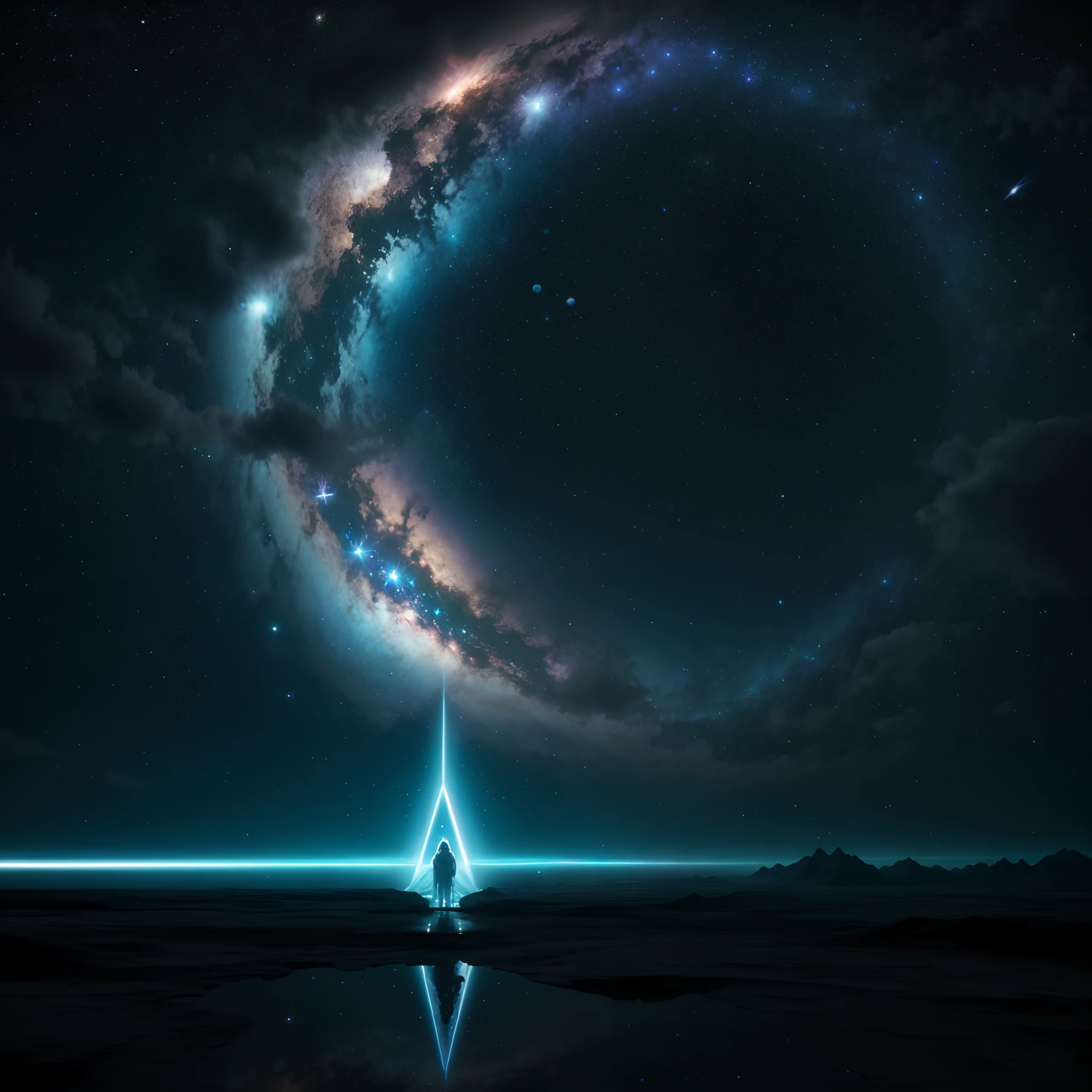 Astronauts travel through multidimensional space,Image of Alphard with stars in the sky, entrance to ethereal realm, gateway to another universe, portal to the ethereal realm, artgem and beeple masterpiece, gateway to another dimension, star - gate of futurisma, doors that are cosmic portals, cinematic beeple, jessica rossier fantasy art