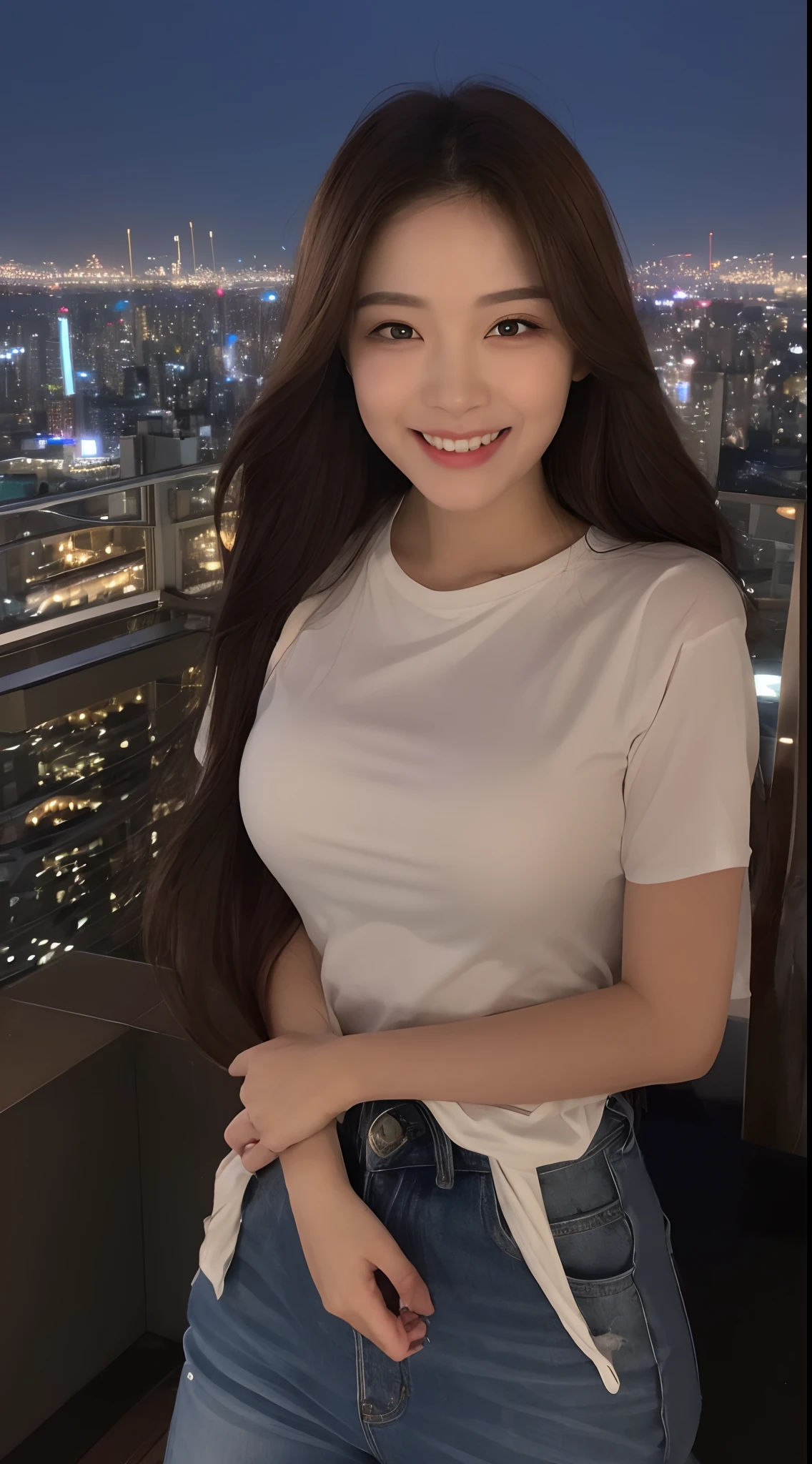 Hotel　lounging　japanes　femele　Looking over here　White T-shirt or blouse　A smile(1:1) Light makeup