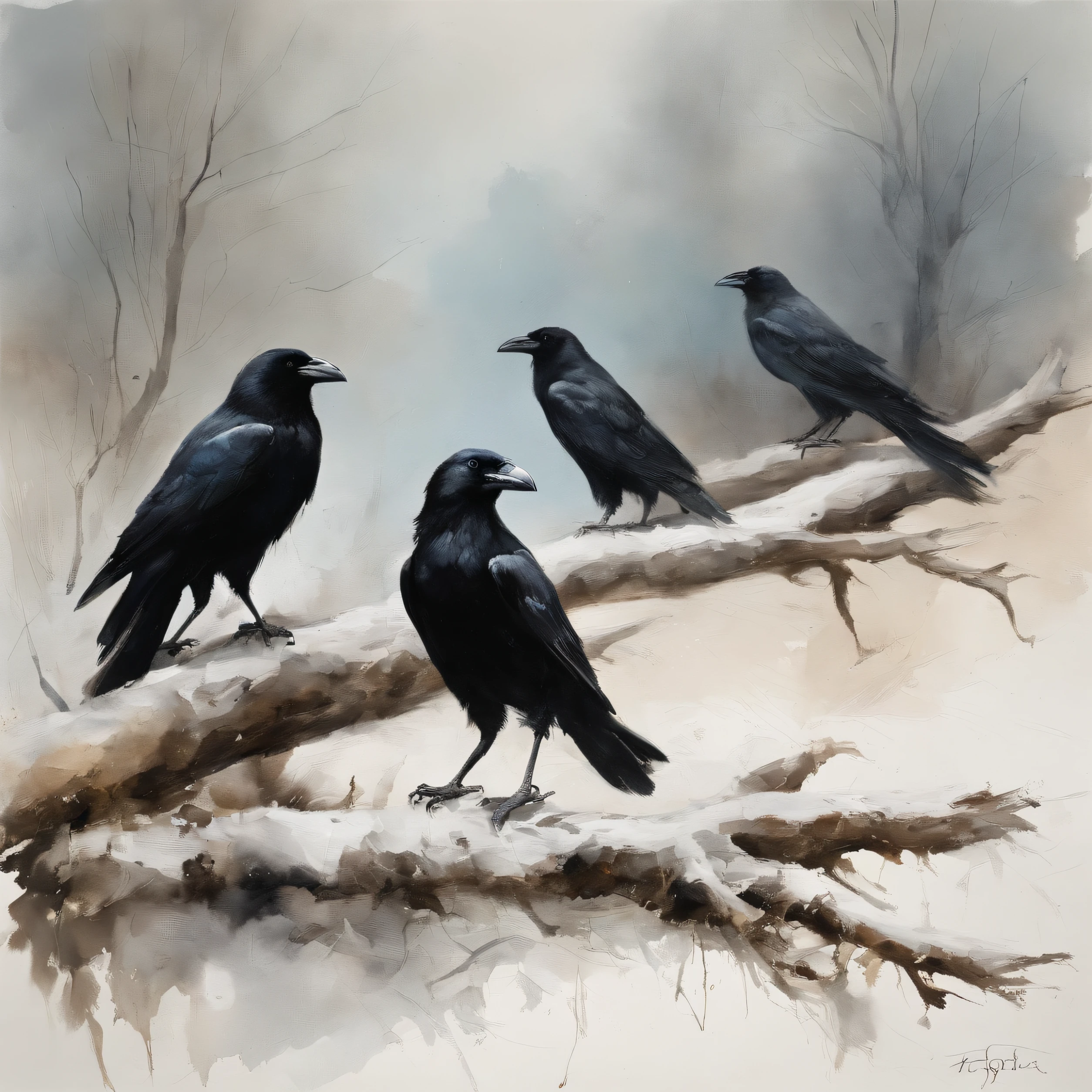 Two crows in a dead tree, Uma sombra em Forma de andador, Noite estrelada, Thick fog on the ground, Luz azul no horizonte, Motor Unreal 5, cinemactic, Low-angle photography, motion blur, proFundidade de campo, dust, Cobblestones and dirt. arte splash, pingando tinta. Perfect color classification. inFluenciado por karel Appel e jeremy mann, Full of dramatic and threatening scenes, hiper-detalhado, Beautiful, detalhes insanos, detalhes intrincados, FotograFia Editorial, FotograFado com uma lente de 50mm, proFundidade de campo, Tilt Blur, Velocidade do obturador 1/1000, F/22. Mapas de luz, super brilhante
