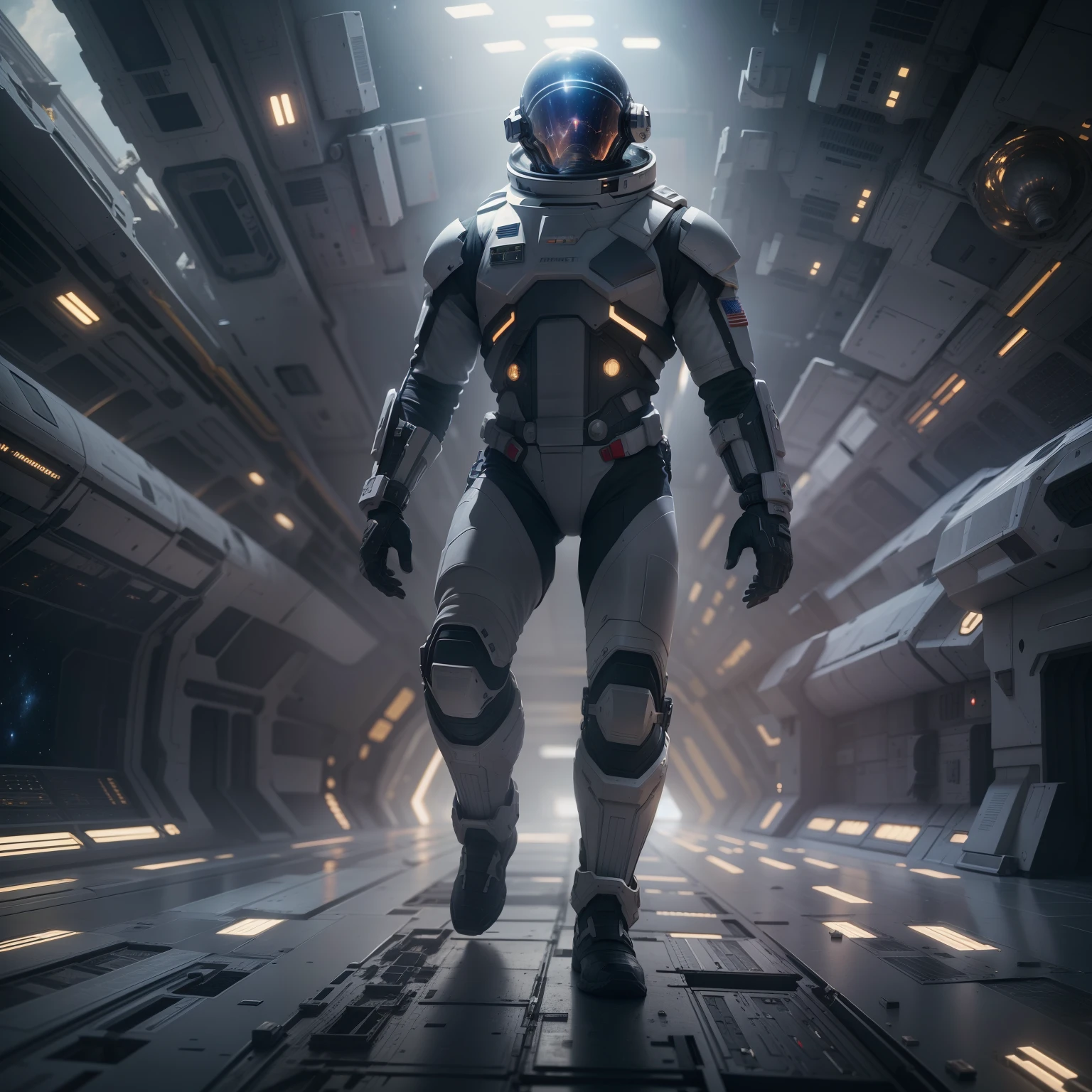 The spaceship travels through a wormhole