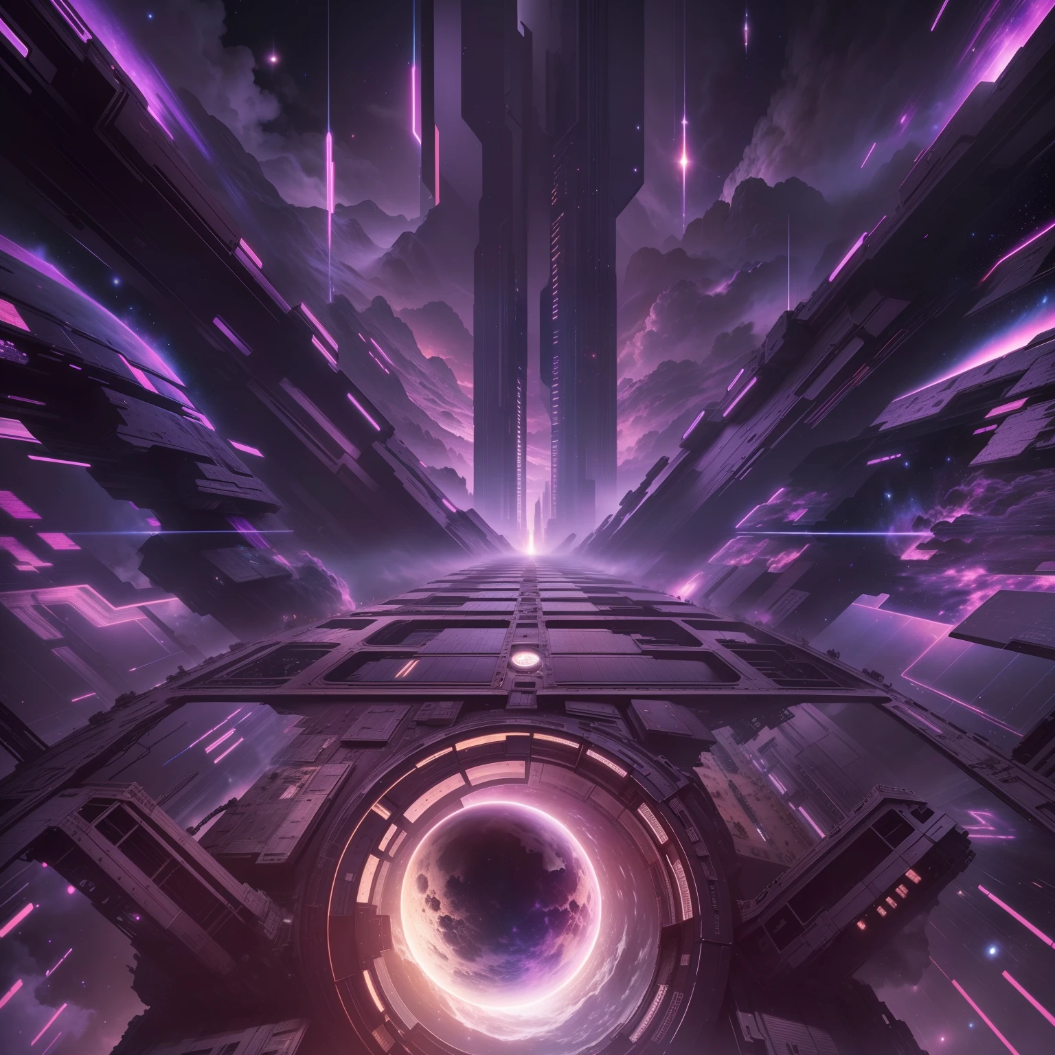 The spaceship travels through a wormhole