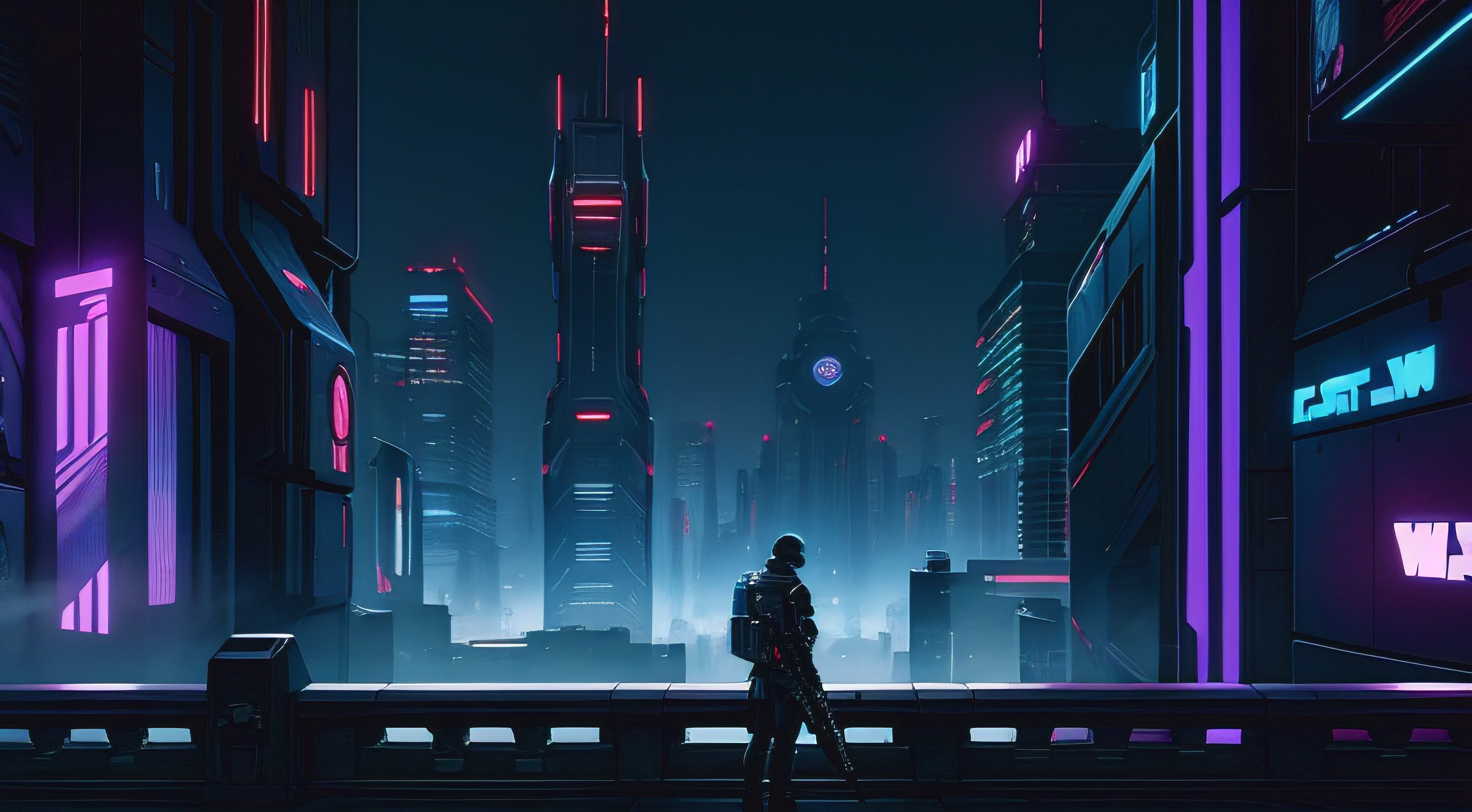 cyberpunk-style city with a nocturnal vibe with Star Wars-like aesthetic references.