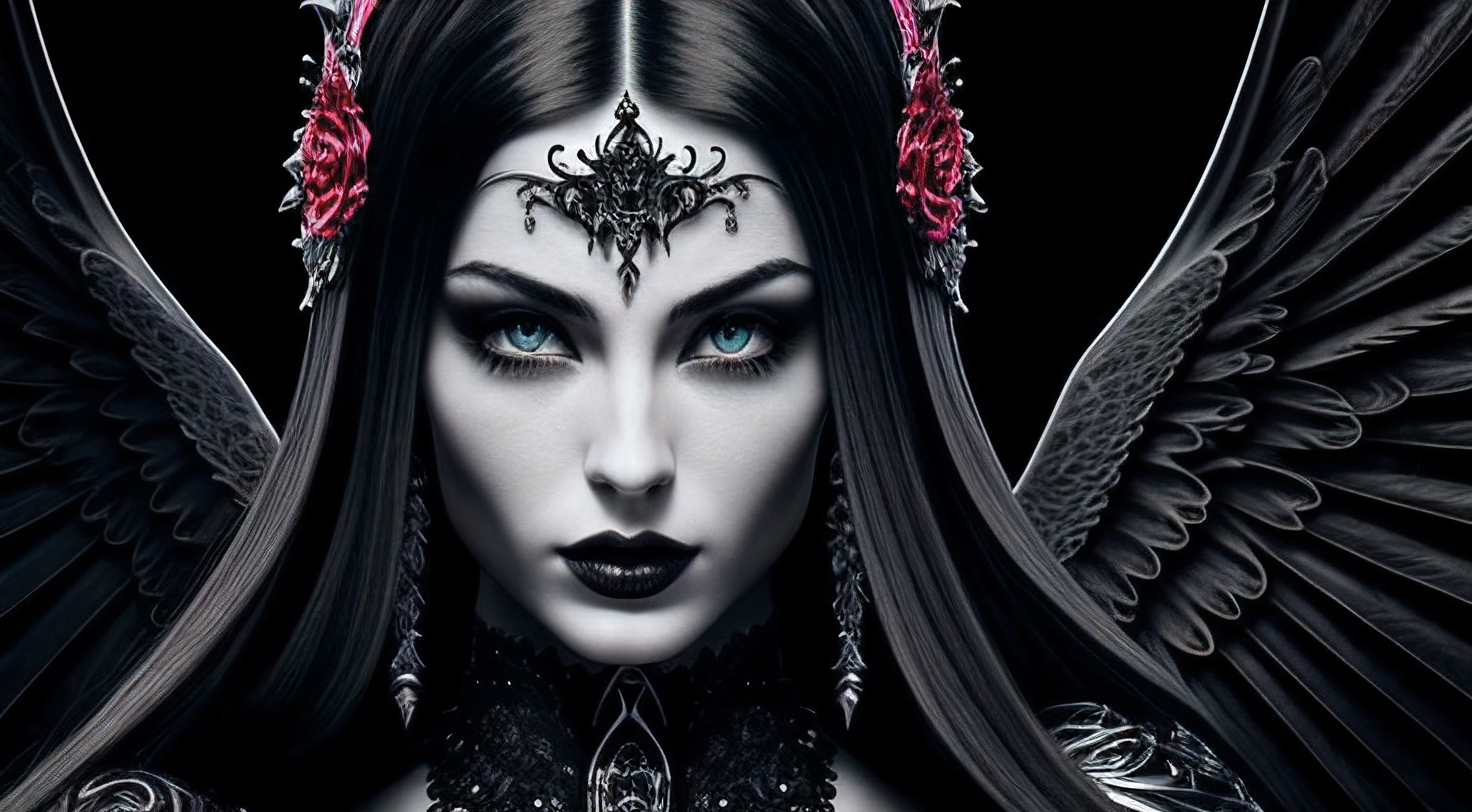 ornate, intricate details, beautiful dark angel, beautiful face, gothic style, hyper-realistic fantasy art, digital illustration, black colorful, moon scene, Perfect anatomy, Studio photo, Rich color, Sensual, Fantasy, Photorealistic, Ultra detailed, Vibrant lighting, Realistic textures, Beautiful face, Cute Eyes, Fine details, Intricate details, Full body, Hyperrealistic, Shine, Full figure, Supermodel