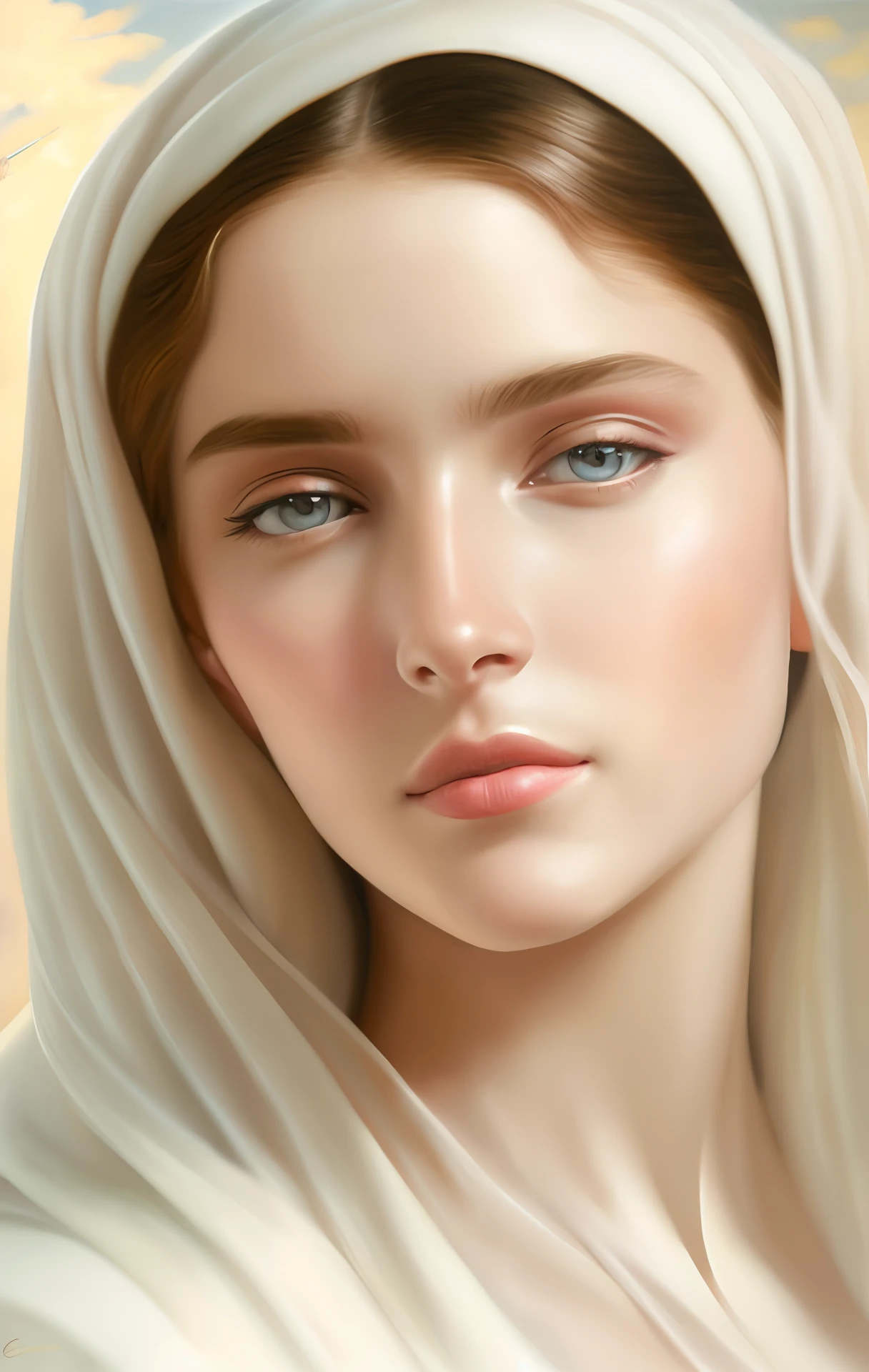 Una pintura de una mujer con un velo en la cabeza, Pintura digital ultra realista, gorgeous digital painting, Hermosa pintura digital, Pintura digital realista, Hermosa cara realista, Pintura digital fotorrealista, Pintura digital renacentista, Caras hermosas y realistas, Impresionante pintura digital, Hermosa pintura realista, Retrato muy bonito, Arte digital ultra realista, Cara hermosa hiperrealista, Pintura digital hiperrealista
