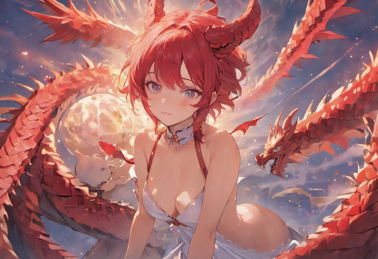 anthro, duo, male/female, white body, ((male red dragon)), on back, female penetrated, female on top, hi res, detailed background, black sclera, deep penetration, cum inside, big red penis in pussy, ((photorealism)), by pino daeni, by hioshiru, masterpiece, digital painting, vibrant, gloomy, dynamic light, blue sky,
