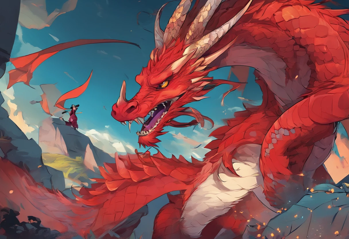 anthro, duo, male/female, white body, ((male red dragon)), on back, female penetrated, female on top, hi res, detailed background, black sclera, deep penetration, cum inside, big red penis in pussy, ((photorealism)), by pino daeni, by hioshiru, masterpiece, digital painting, vibrant, gloomy, dynamic light, blue sky,